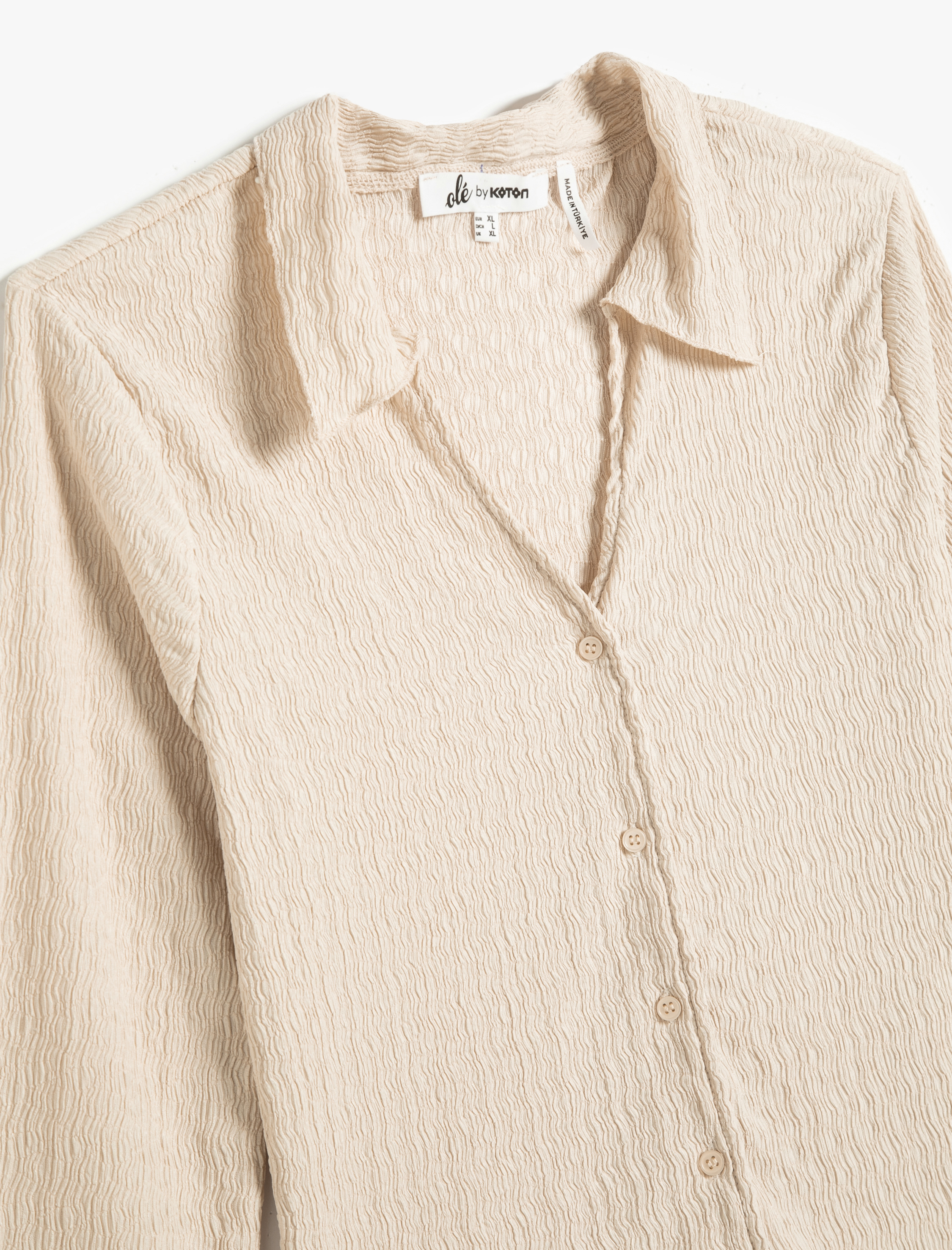   Uzun Kollu Tişört Gömlek Yaka Düğmeli Bürümcük