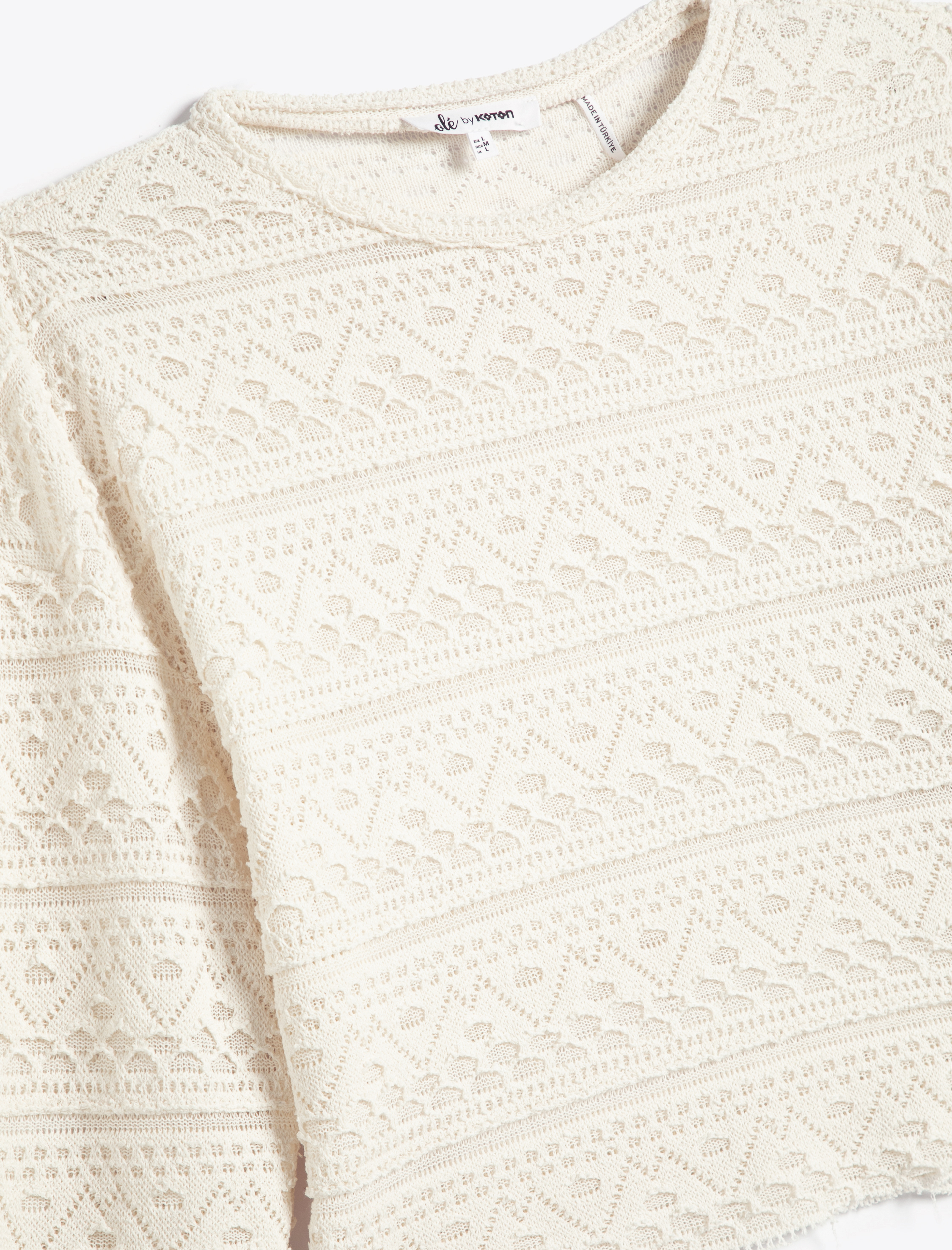   Uzun Kollu Tişört Bisiklet Yaka Slim Fit İşlemeli Dokulu