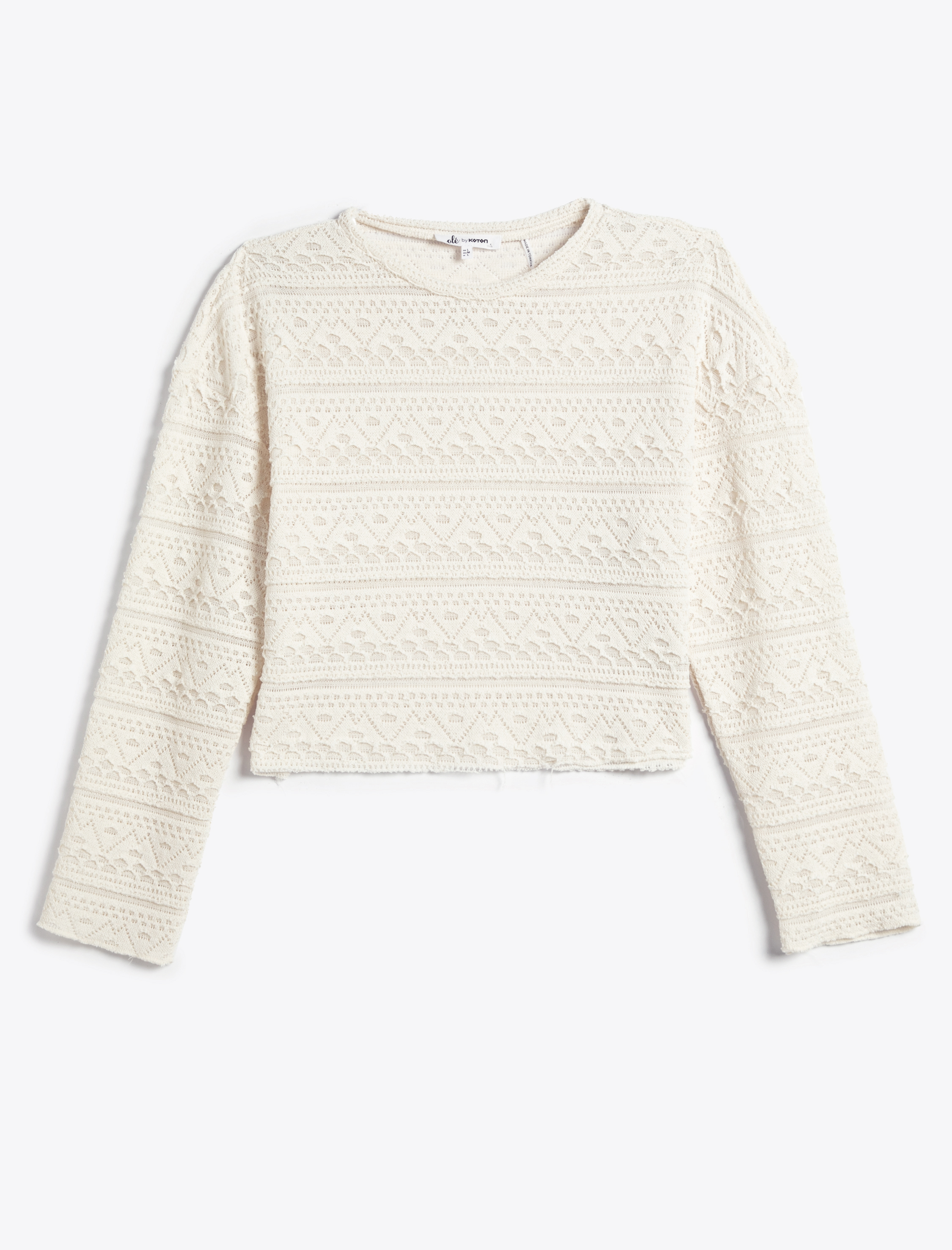   Uzun Kollu Tişört Bisiklet Yaka Slim Fit İşlemeli Dokulu