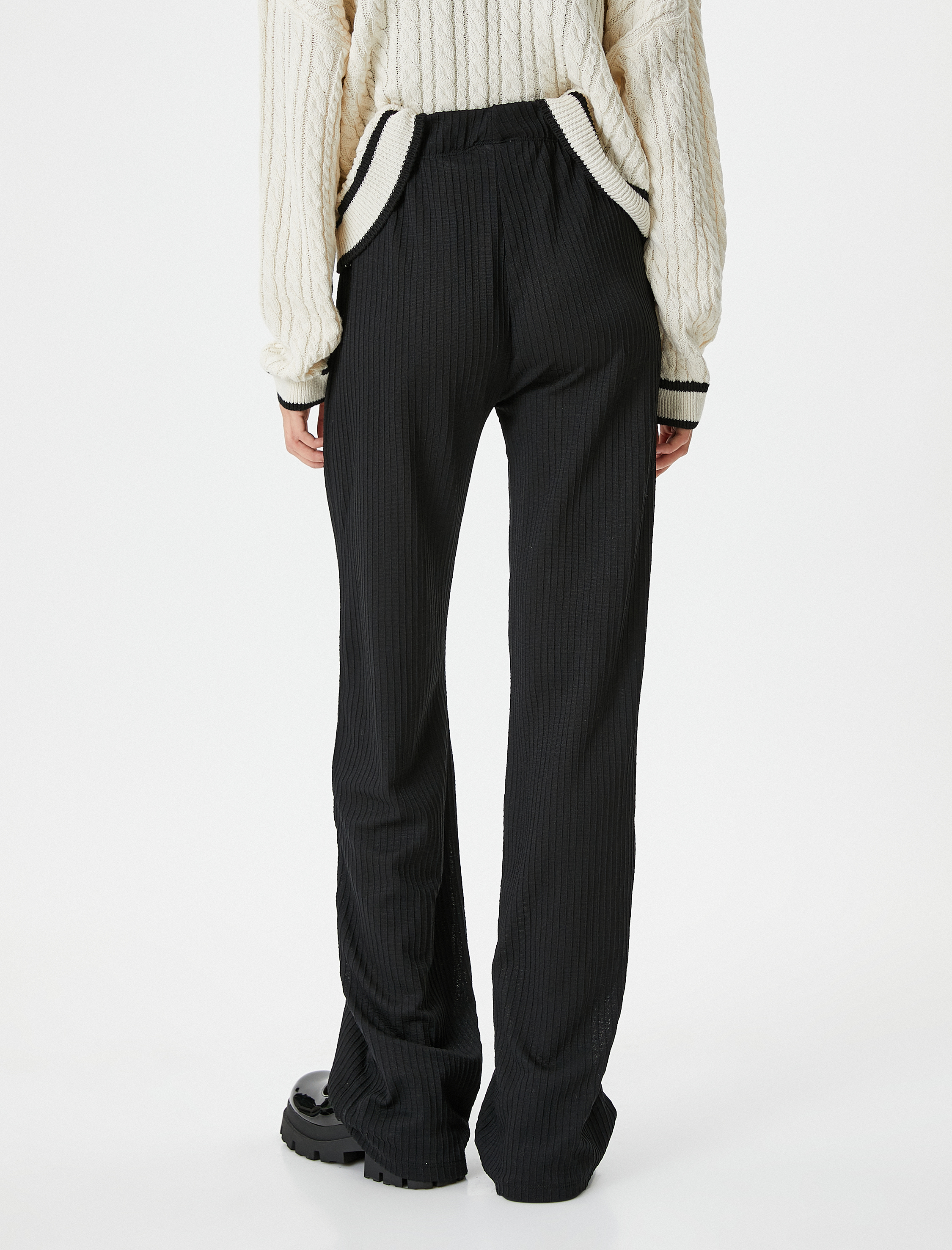   Pantolon Yüksek Bel Rahat Kalıp Dokulu Normal Paça