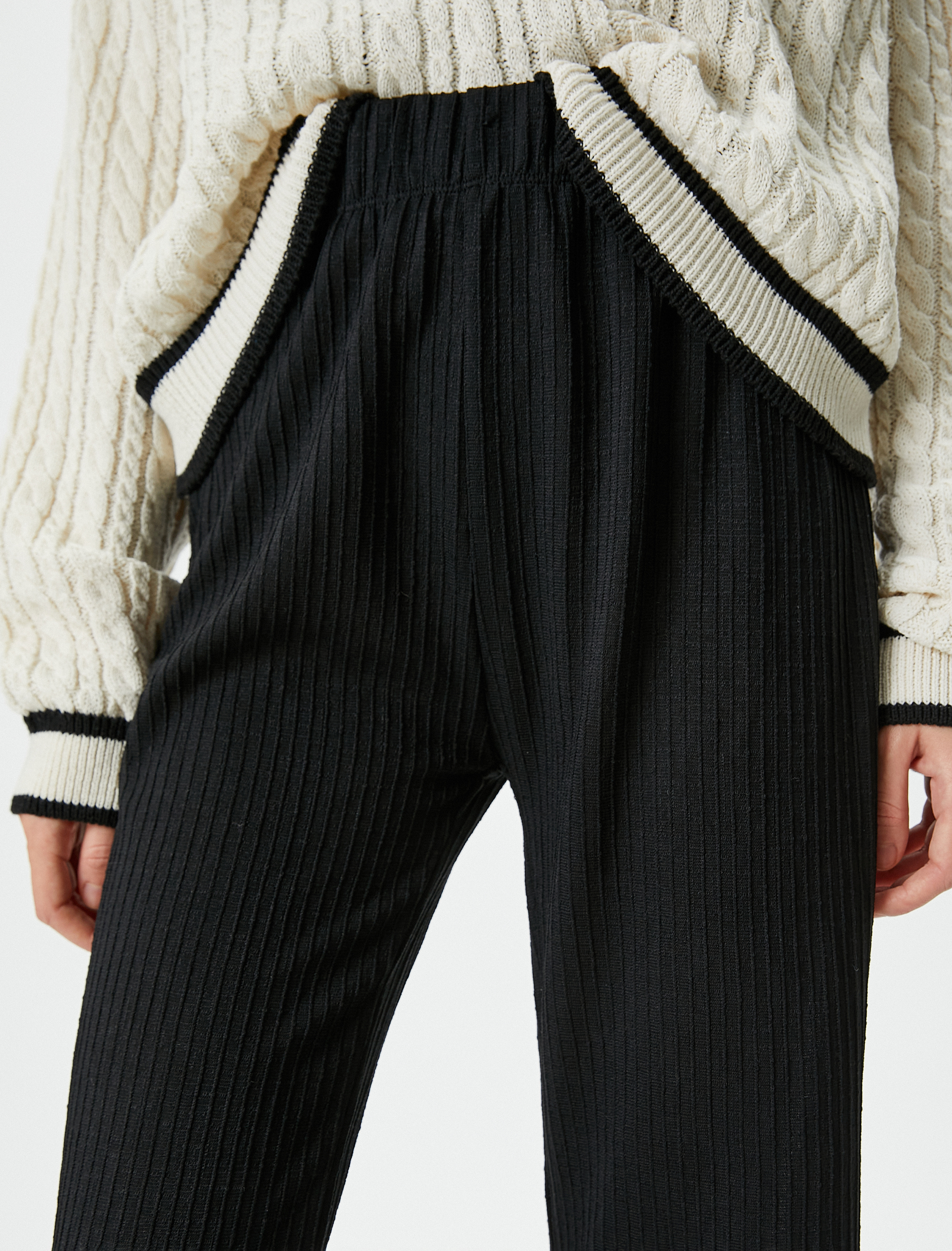   Pantolon Yüksek Bel Rahat Kalıp Dokulu Normal Paça