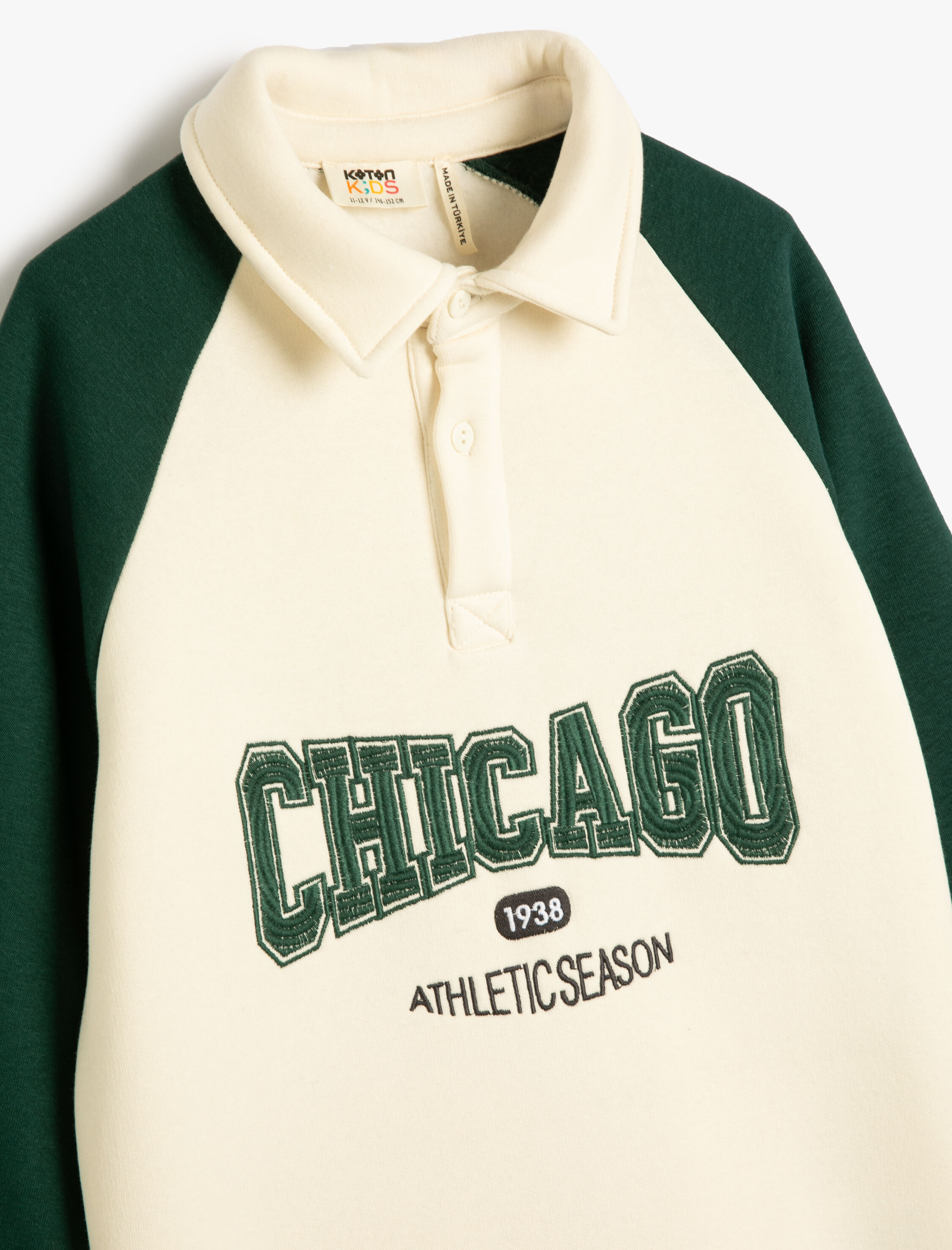  Erkek Çocuk Sweatshirt Polo Yaka Düğme Kapamalı Baskılı Renk Bloklu Şardonlu