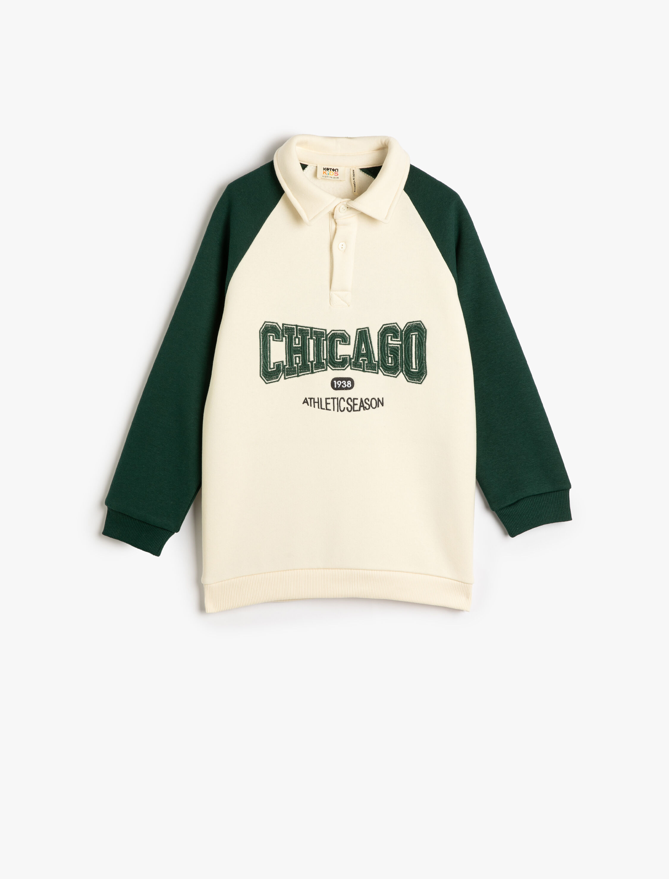  Erkek Çocuk Sweatshirt Polo Yaka Düğme Kapamalı Baskılı Renk Bloklu Şardonlu