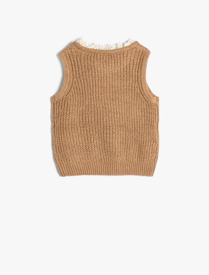 Kız Bebek Örgü Süveter Yuvarlak Yaka Kolsuz