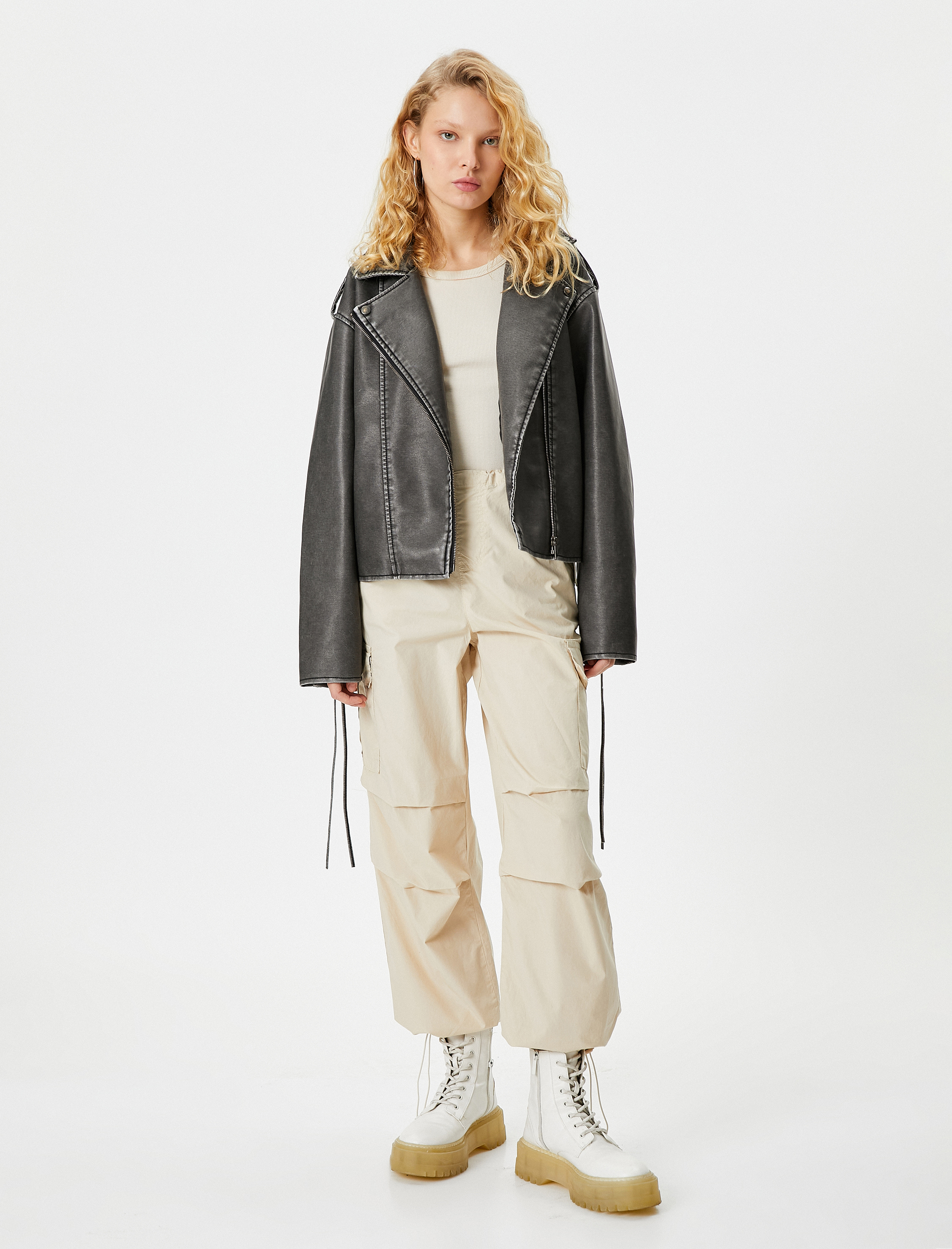   Paraşüt Pantolon Oversize Kargo Cepli Beli ve Paçaları Lastikli Pamuklu