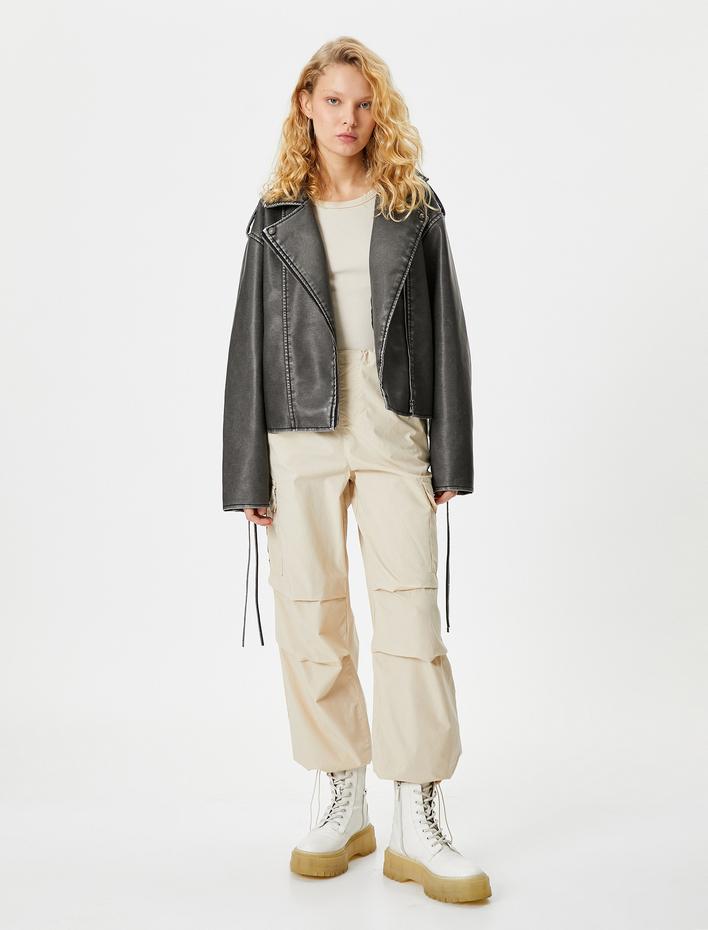  Paraşüt Pantolon Oversize Kargo Cepli Beli ve Paçaları Lastikli Pamuklu