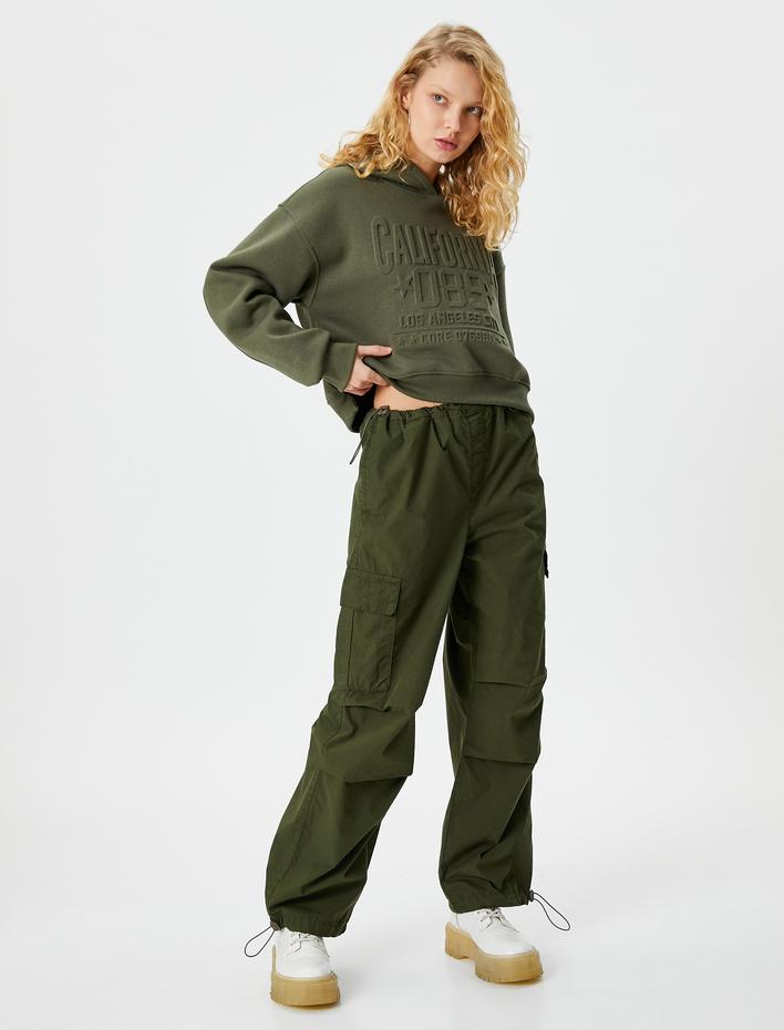  Paraşüt Pantolon Oversize Kargo Cepli Beli ve Paçaları Lastikli Pamuklu