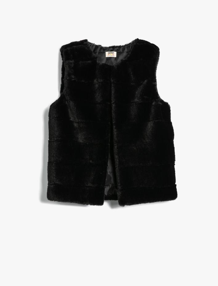 Kız Çocuk Peluş Yelek Yuvarlak Yaka Kolsuz