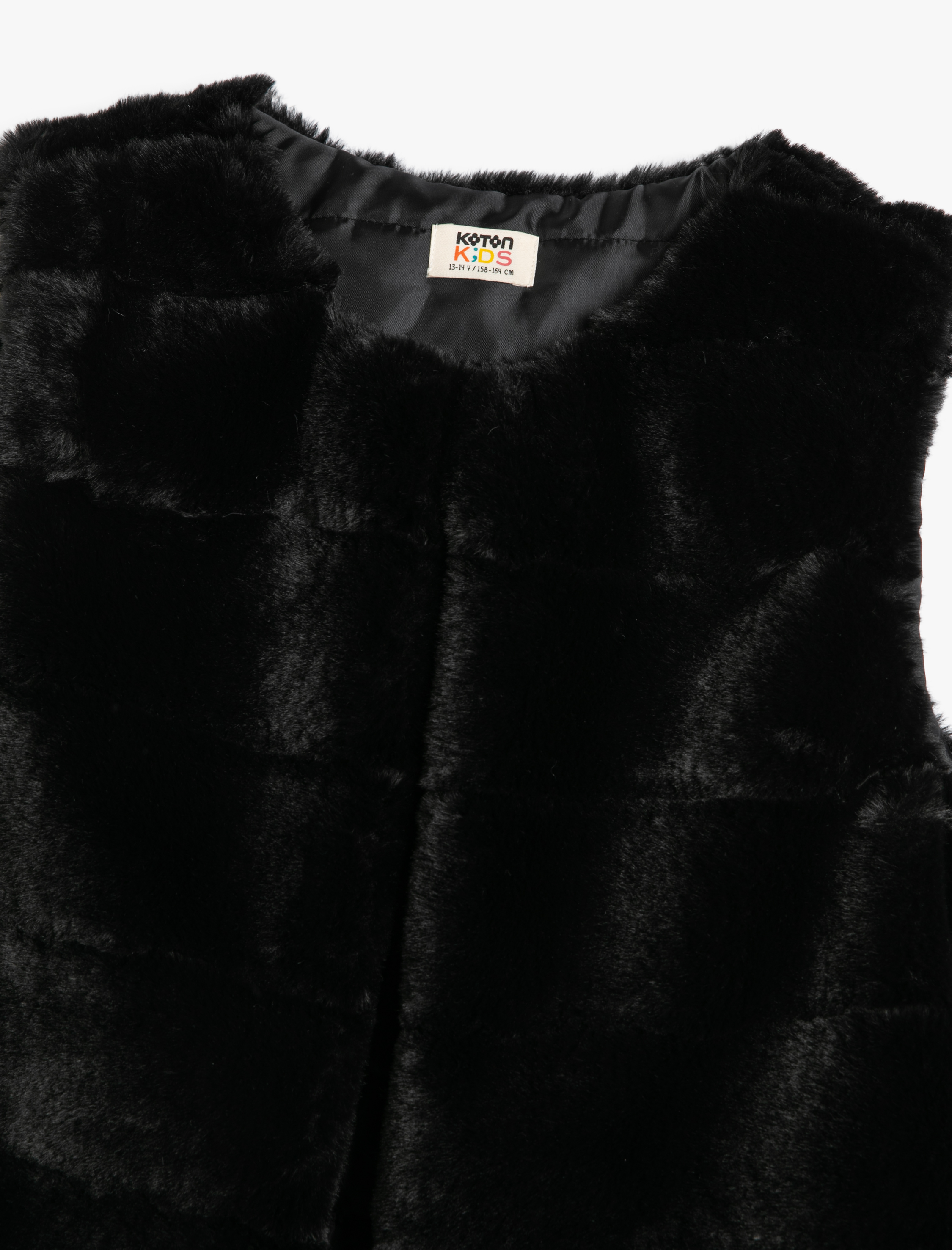  Kız Çocuk Peluş Yelek Yuvarlak Yaka Kolsuz