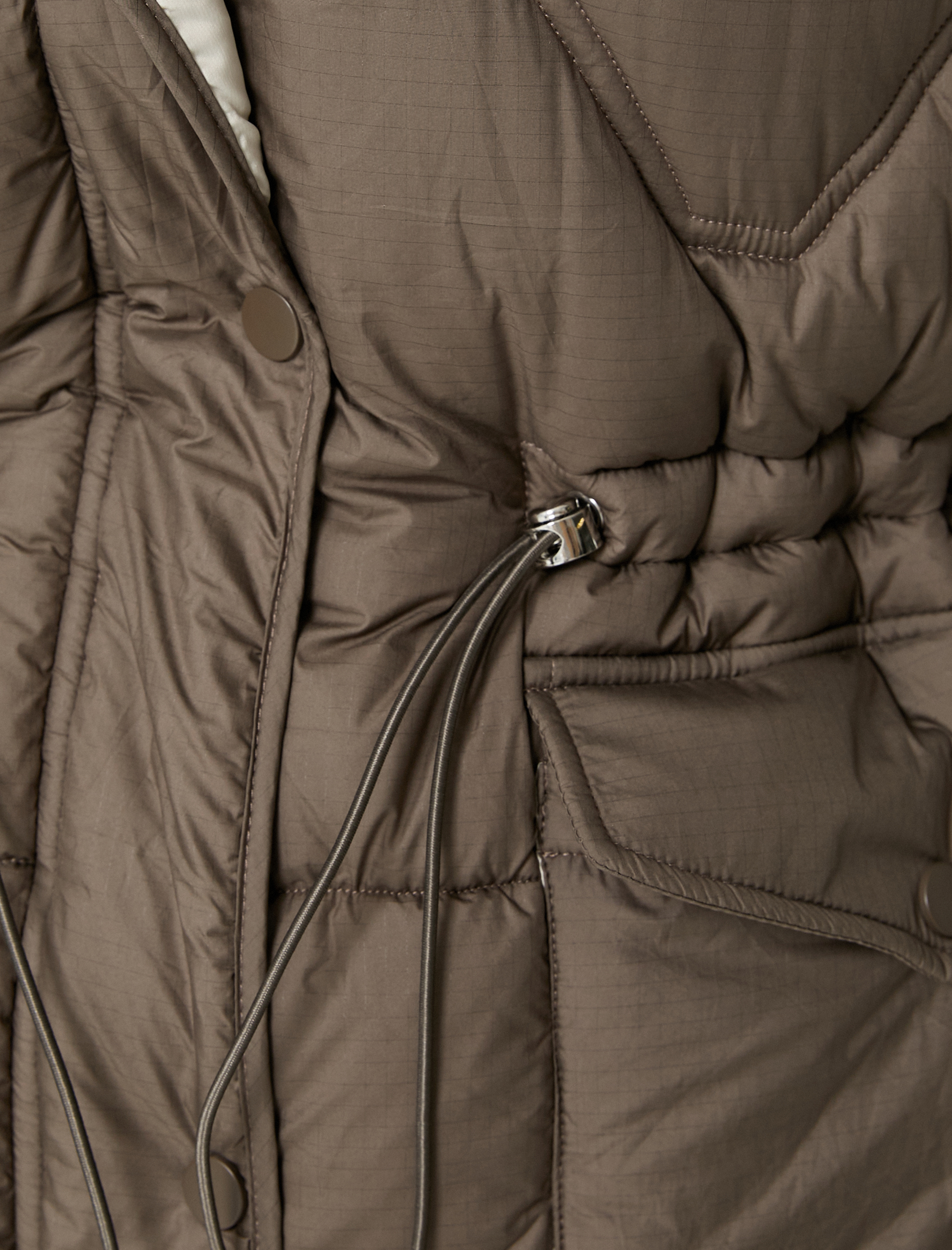   Şişme Mont Kapüşonlu Fermuarlı Cepli Beli Bağlamalı