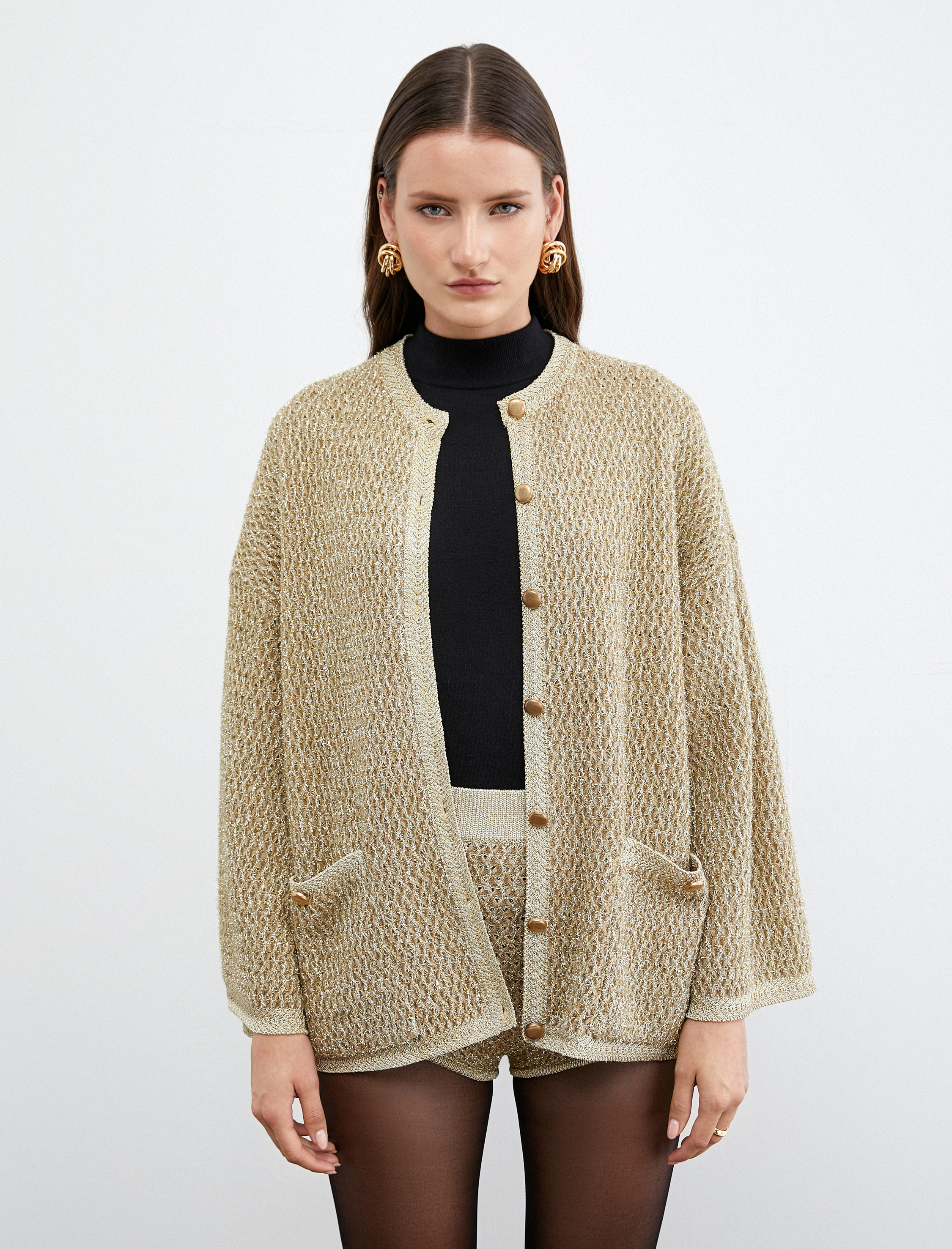   Tuba Ünsal X Koton - Simli Düğmeli Oversize Hırka