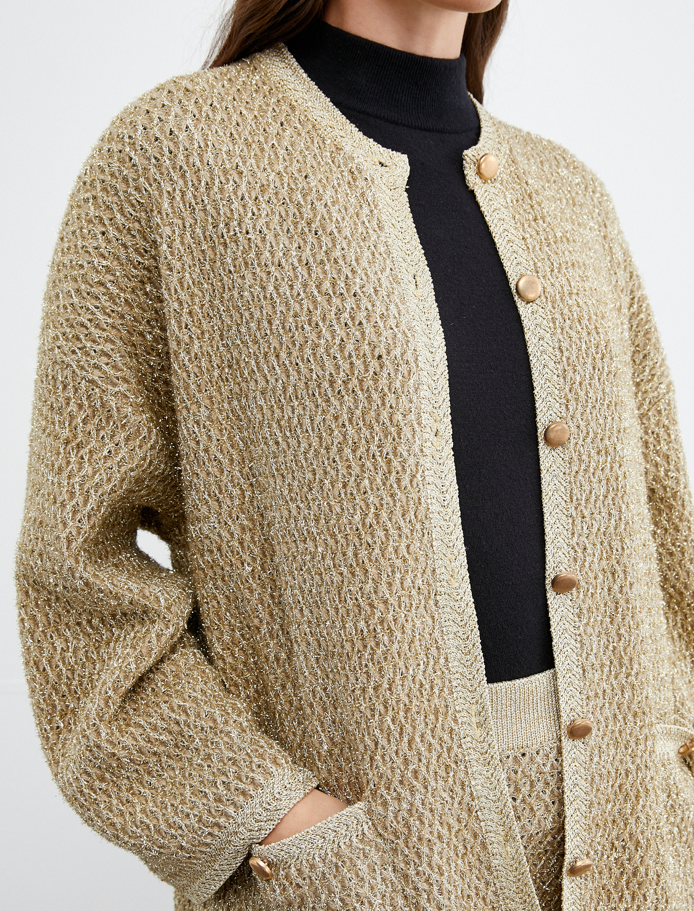   Tuba Ünsal X Koton - Simli Düğmeli Oversize Hırka