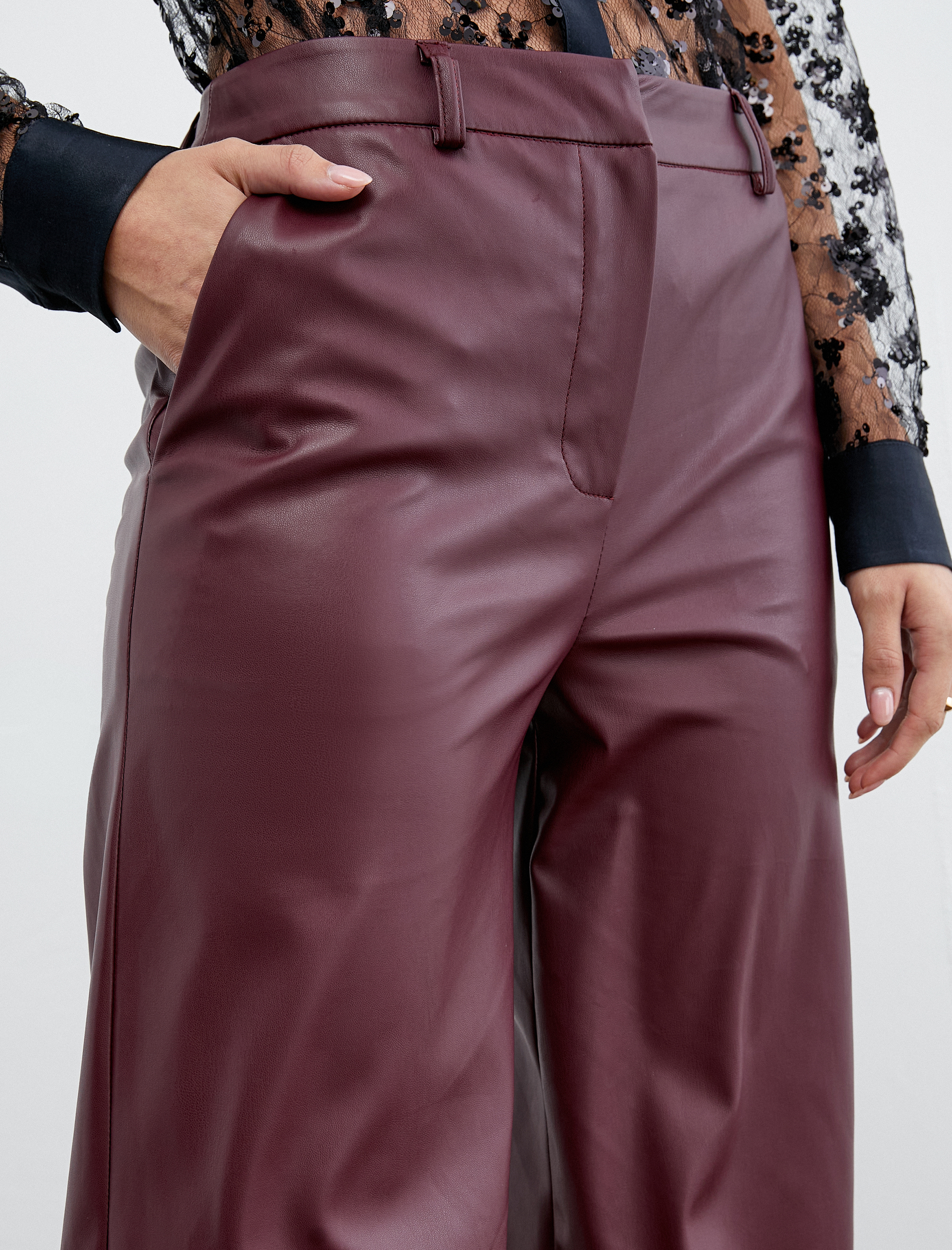   Bol Paça Suni Deri Pantolon