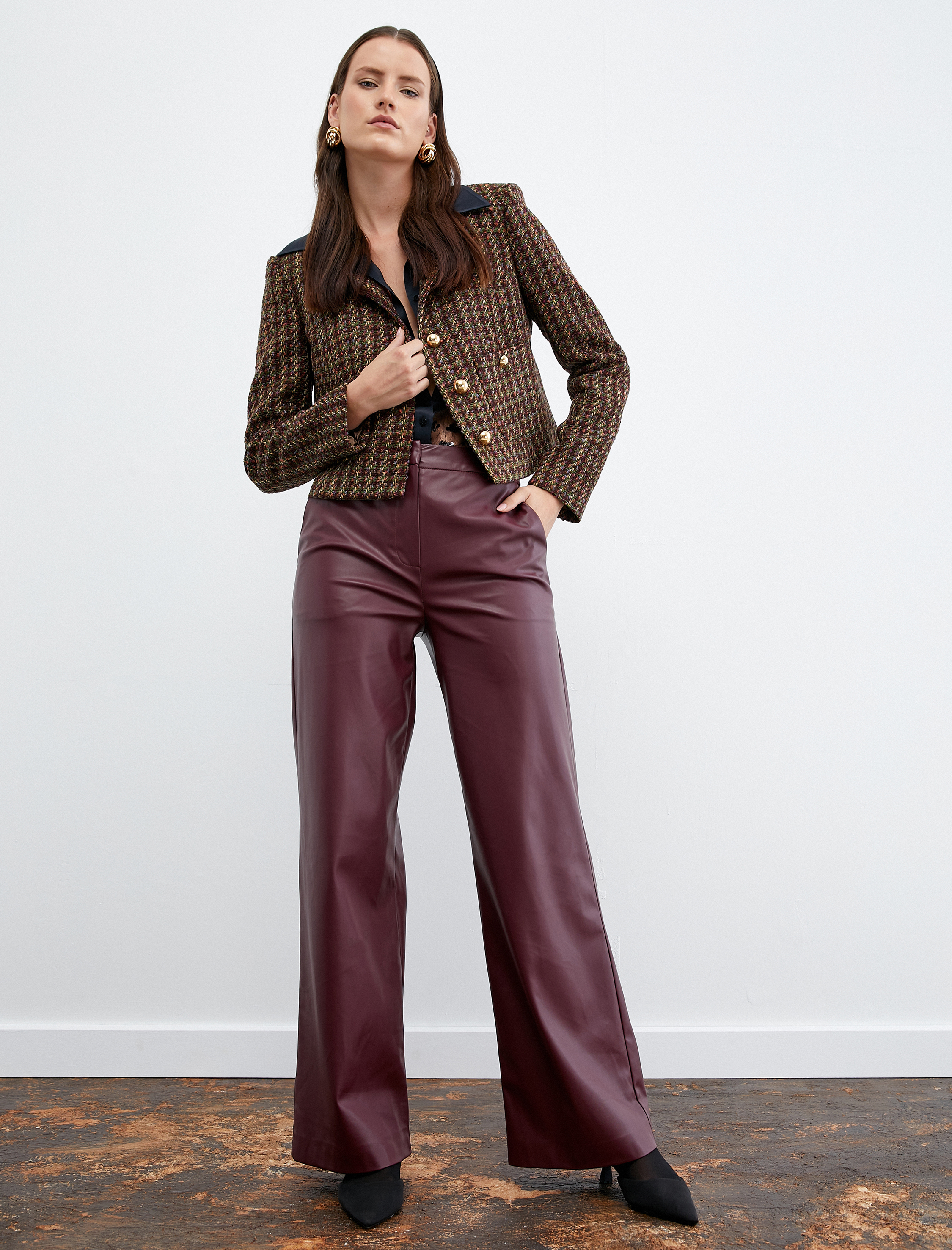   Bol Paça Suni Deri Pantolon