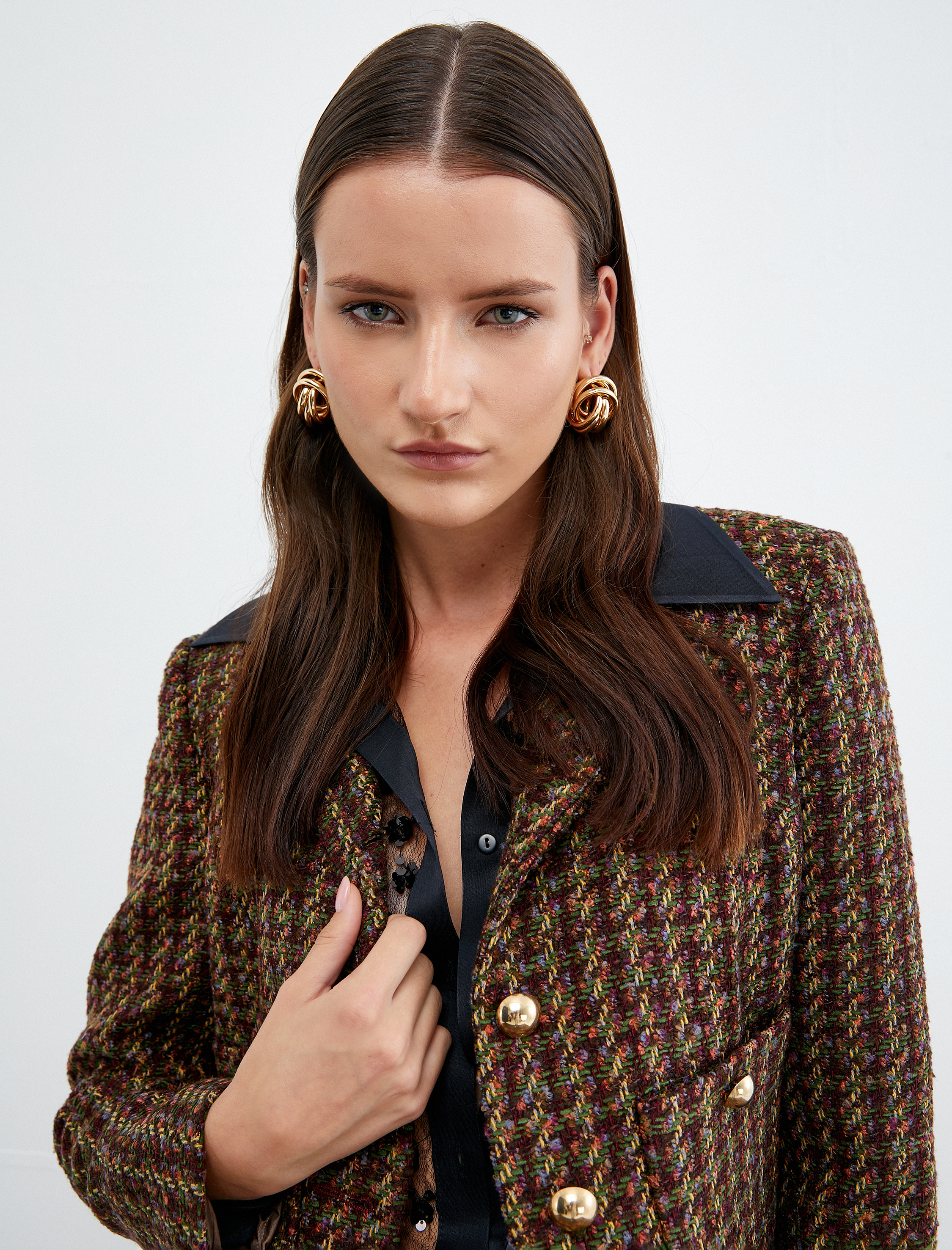   Düğmeli Cepli Tüvit Ceket