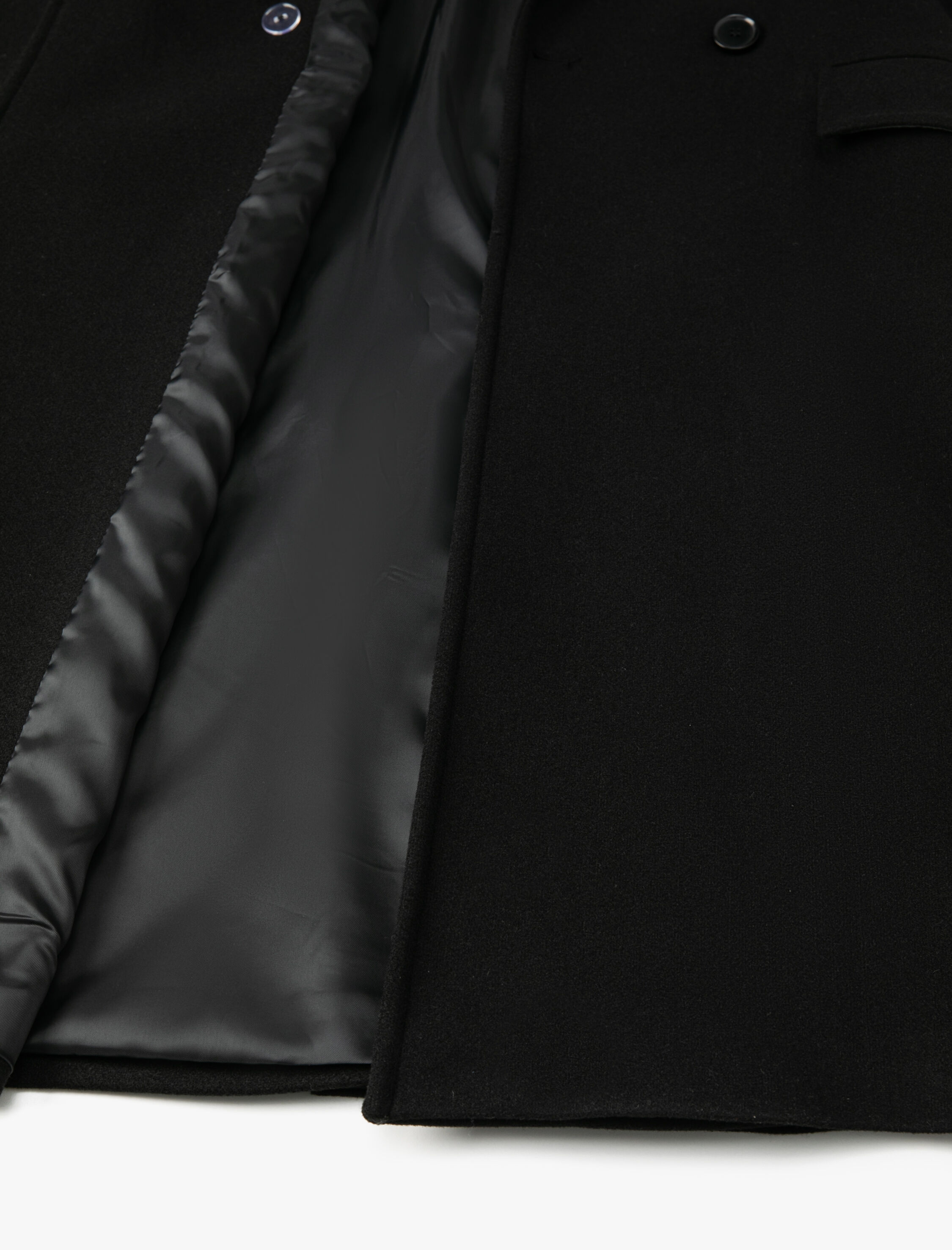   Uzun Kaşe Kaban Düğmeli Kruvaze Cep Detaylı