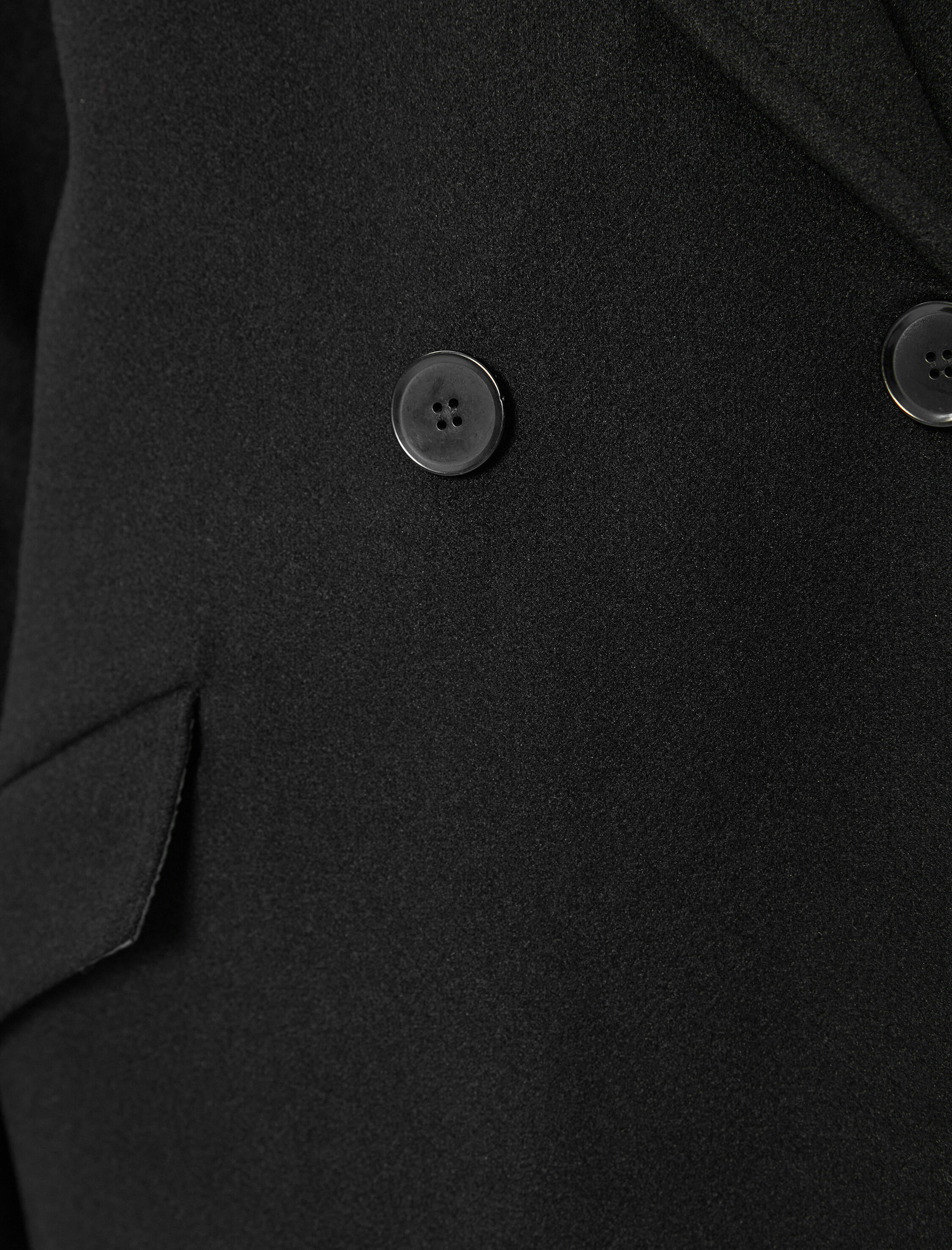   Uzun Kaşe Kaban Düğmeli Kruvaze Cep Detaylı