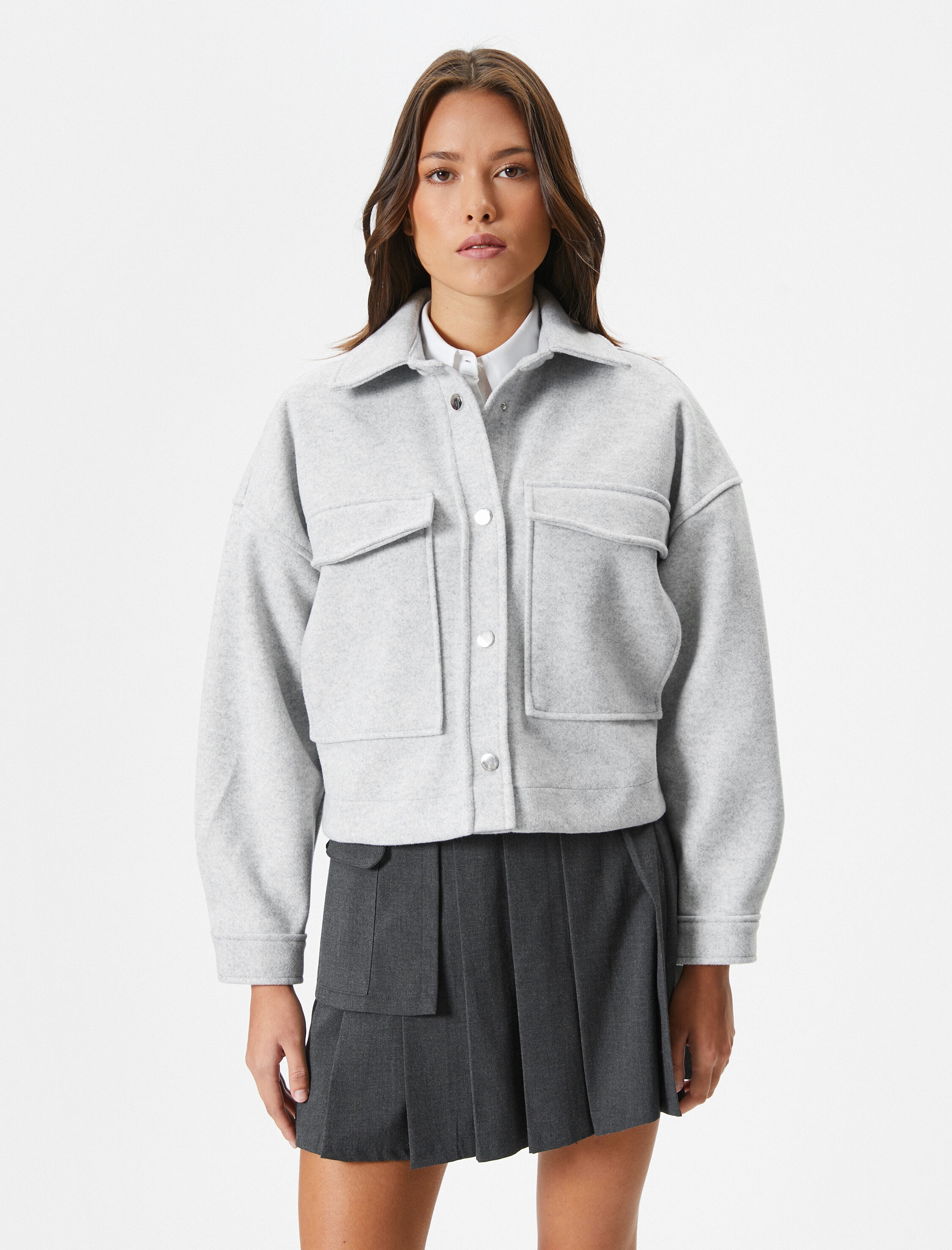 Şahika Ercümen X Koton - Kargo Cepli Crop Ceket