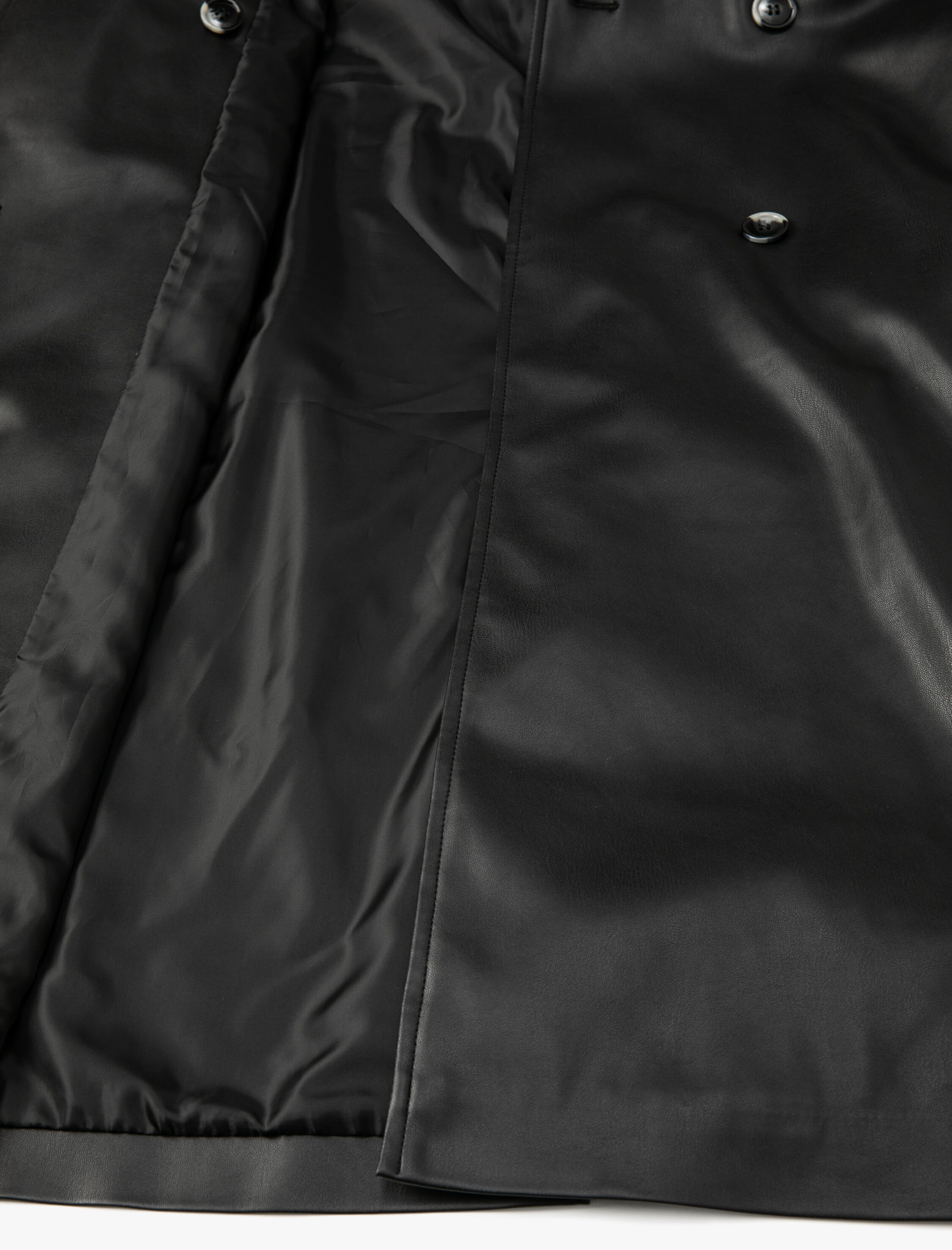   Suni Deri Trençkot Kemerli Düğmeli Kruvaze