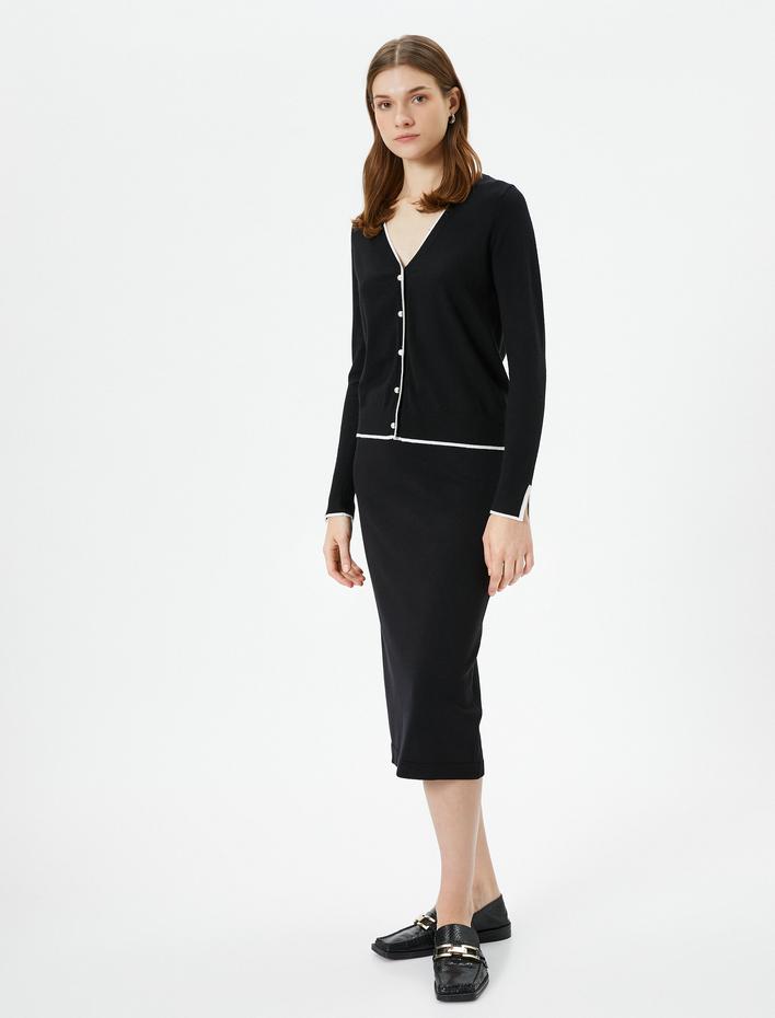  Triko Hırka İnci Düğmeli V Yaka