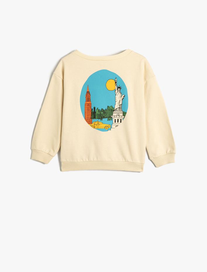 Erkek Bebek Sweatshirt Uzun Kollu Bisiklet Yaka Şehir Temalı Şardonlu