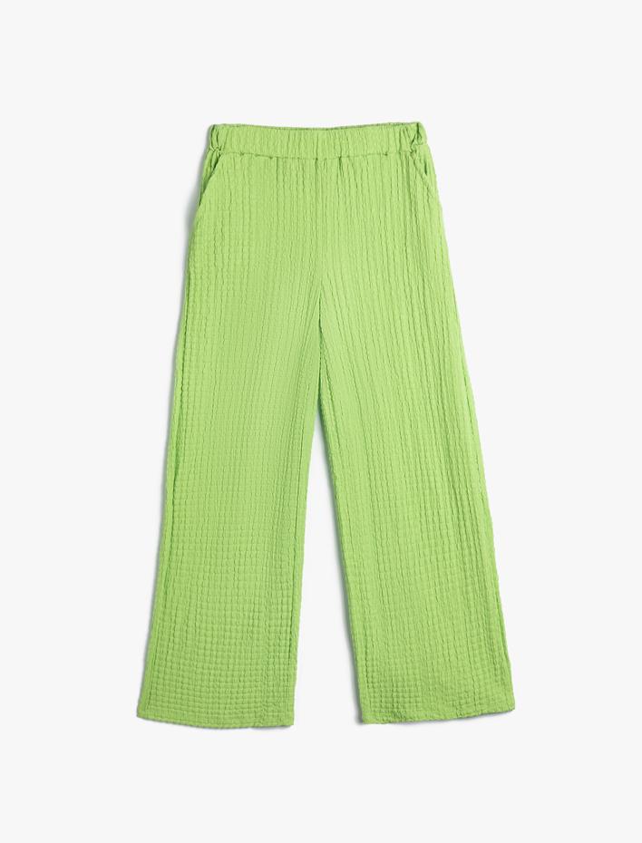 Kız Çocuk Pantolon Bol Paça Rahat Kesim Beli Lastikli