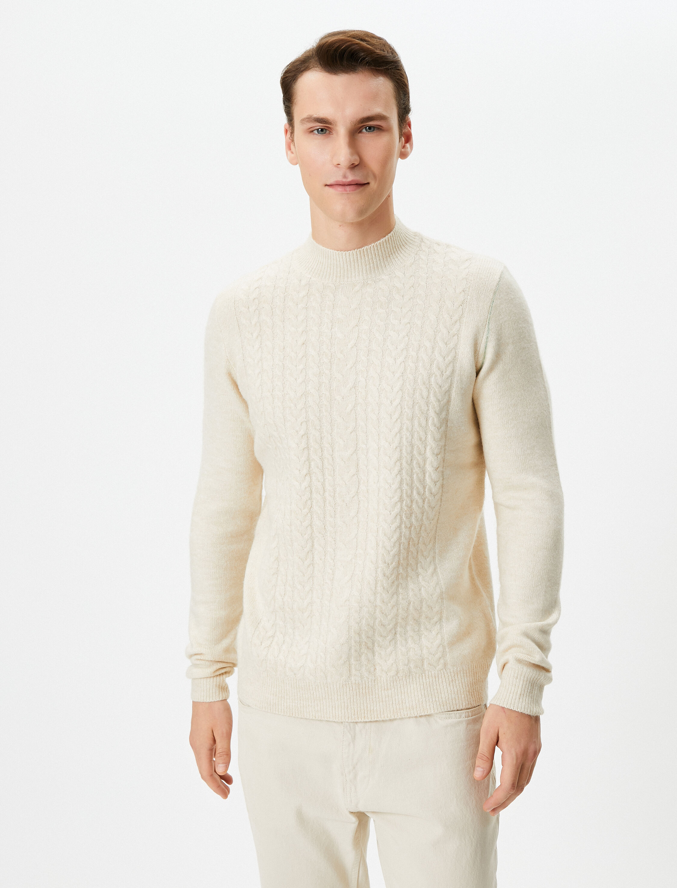   Yarım Balıkçı Yaka Kazak Triko Slim Fit Örgü Dokulu