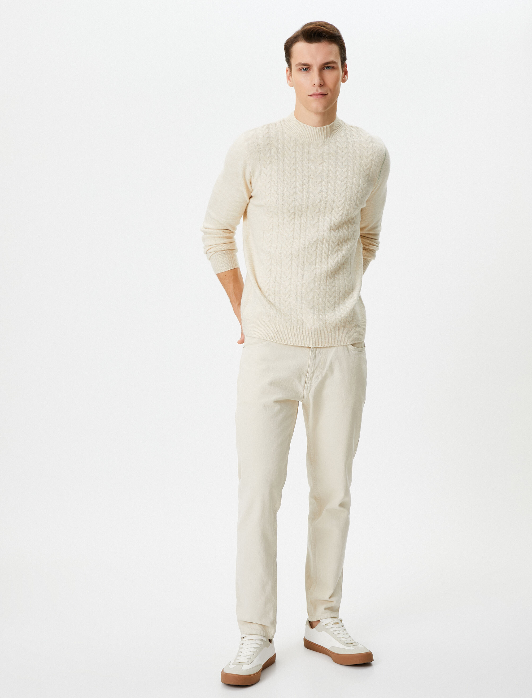   Yarım Balıkçı Yaka Kazak Triko Slim Fit Örgü Dokulu