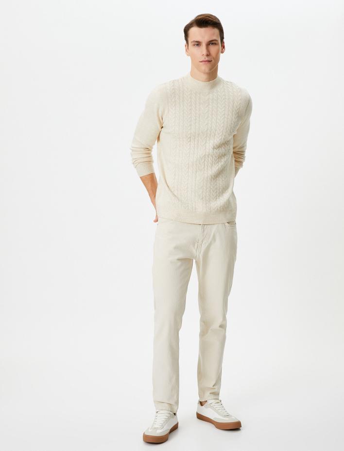  Yarım Balıkçı Yaka Kazak Triko Slim Fit Örgü Dokulu