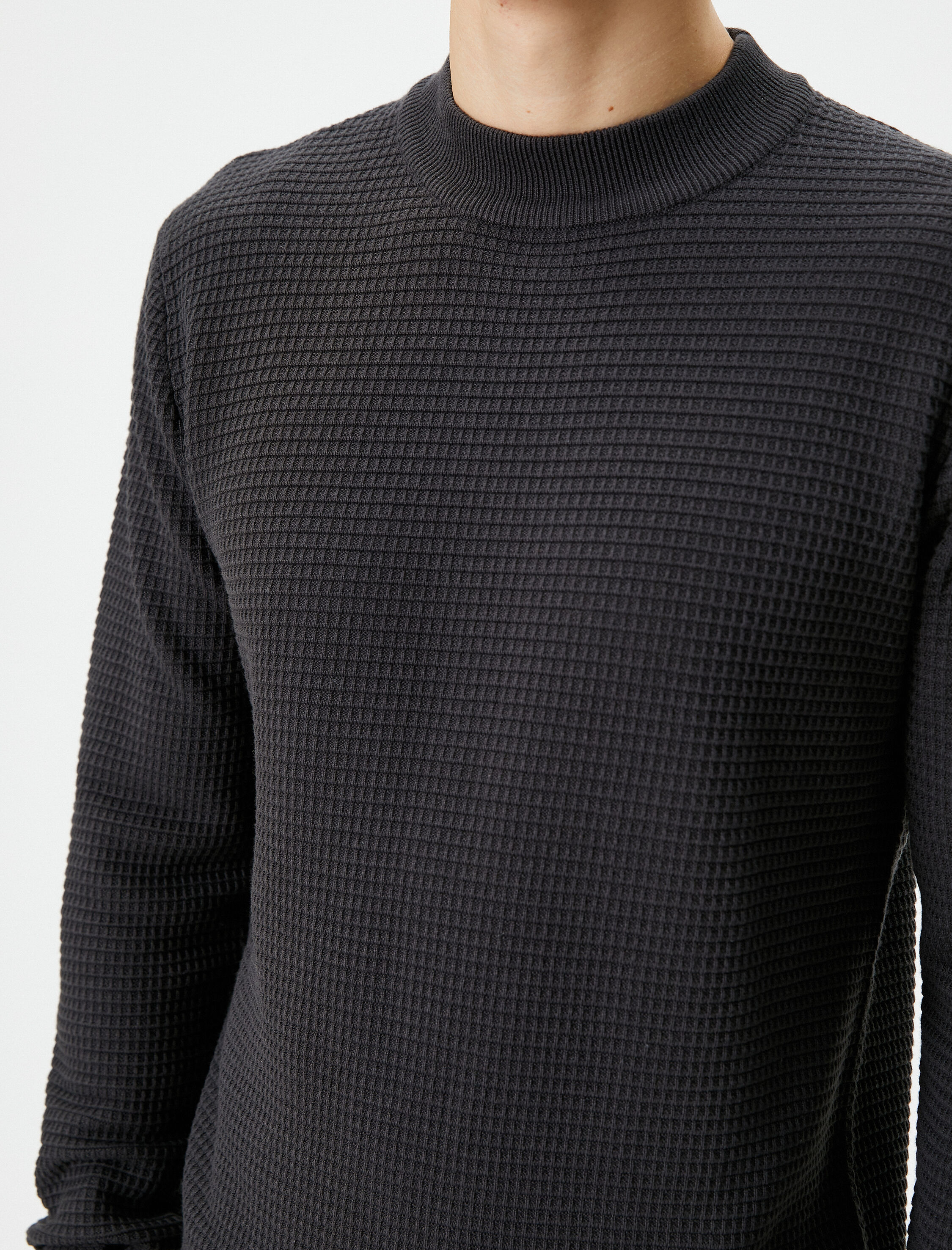   Slim Fit Kazak Triko Basic Bisiklet Yaka Dokulu