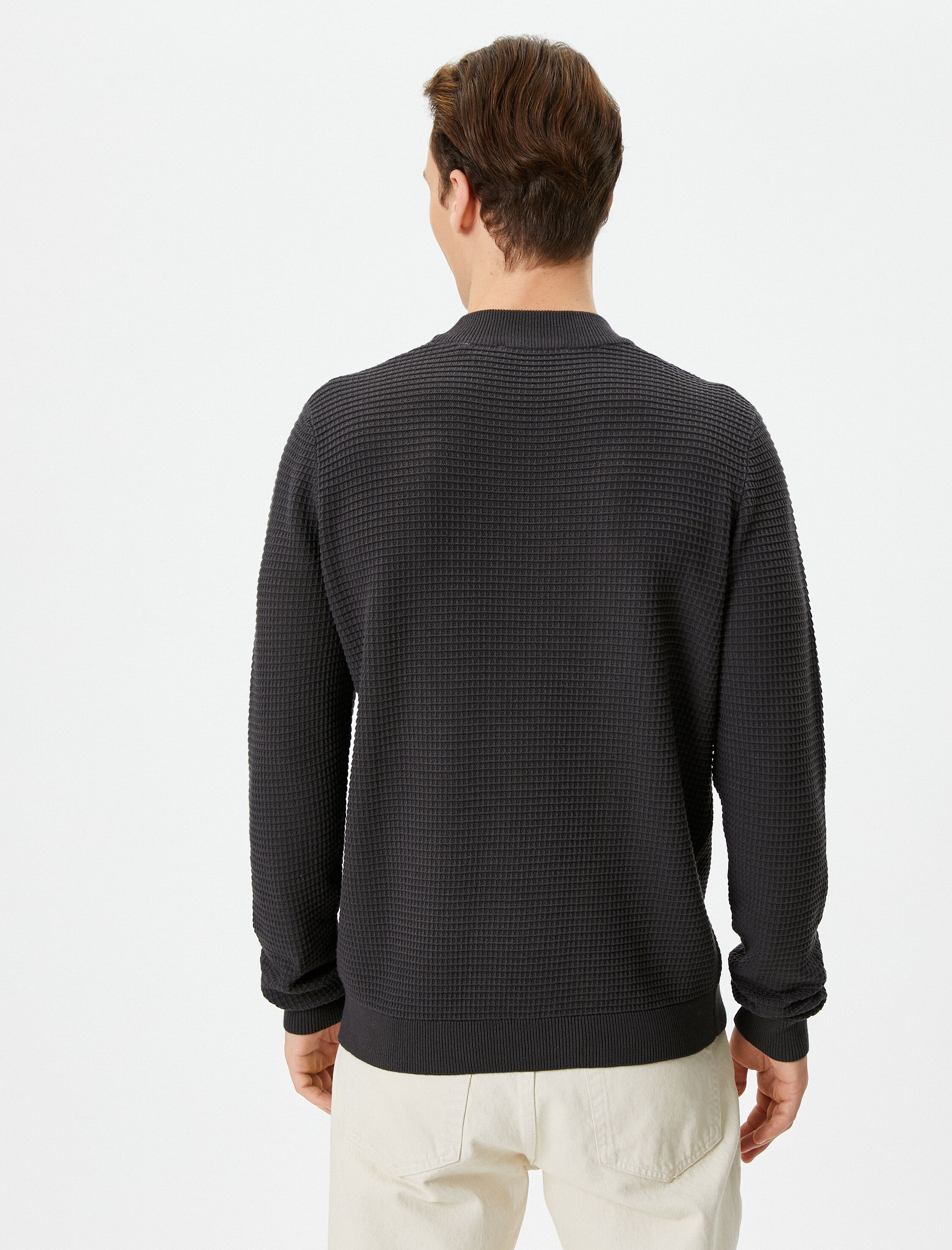   Slim Fit Kazak Triko Basic Bisiklet Yaka Dokulu