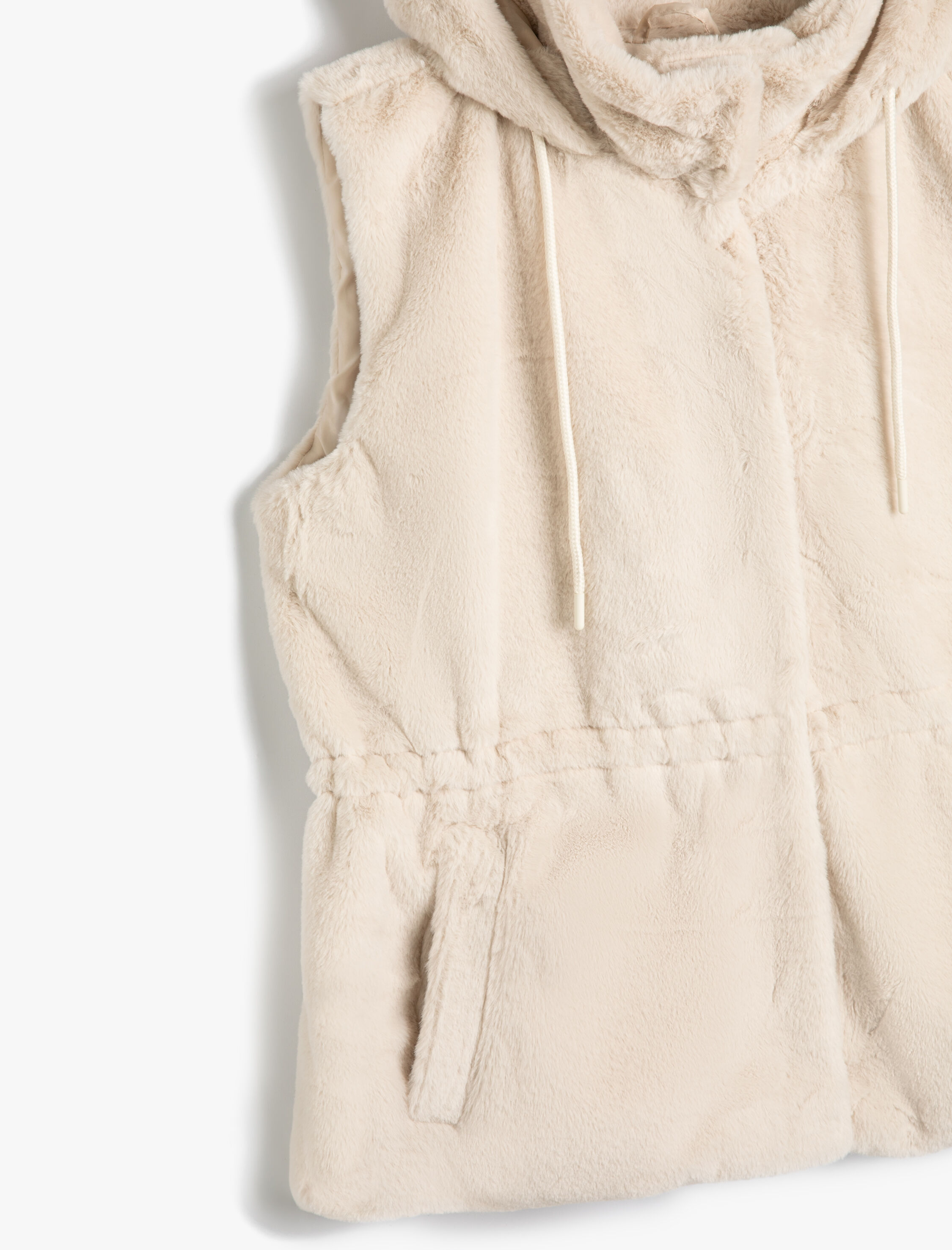   Peluş Yelek Kapşonlu Beli Lastik Detaylı Cepli