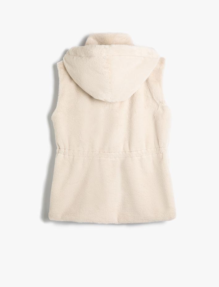  Peluş Yelek Kapşonlu Beli Lastik Detaylı Cepli