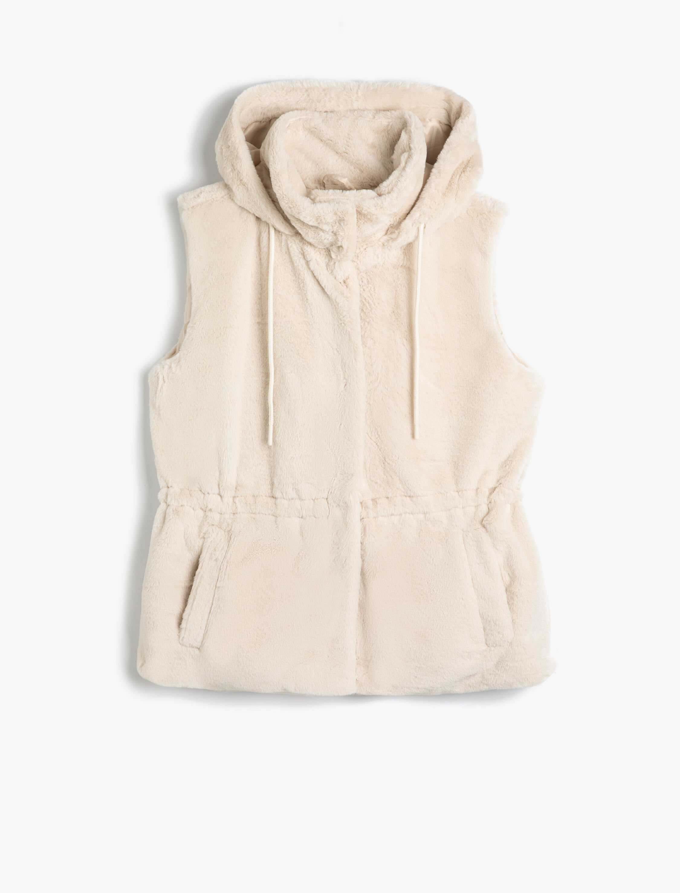   Peluş Yelek Kapşonlu Beli Lastik Detaylı Cepli