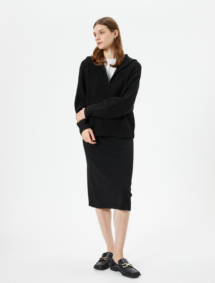  Geniş Yaka Kazak Yarım Fermuarlı Örgü