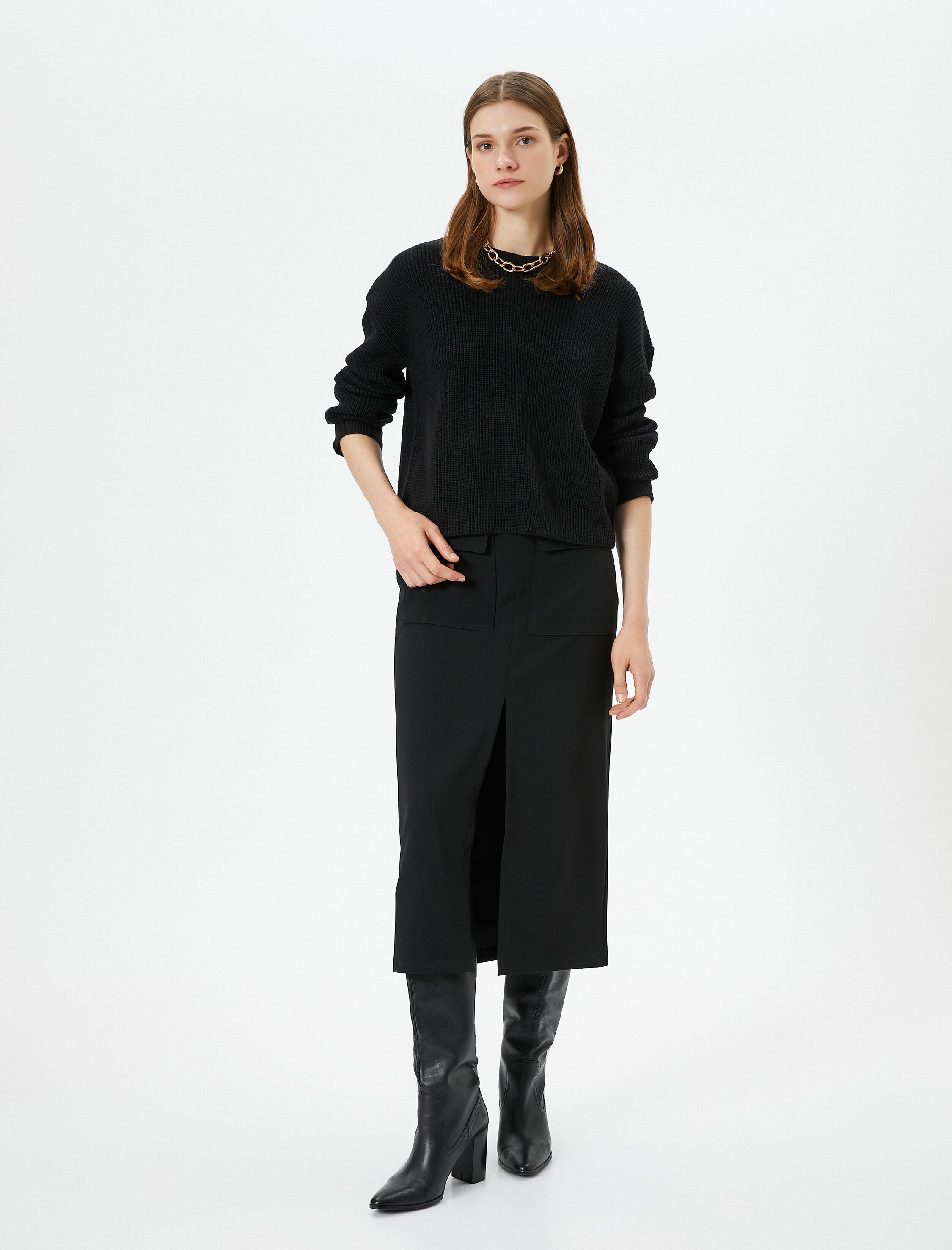   Örgü Kazak Bisiklet Yaka Uzun Kollu