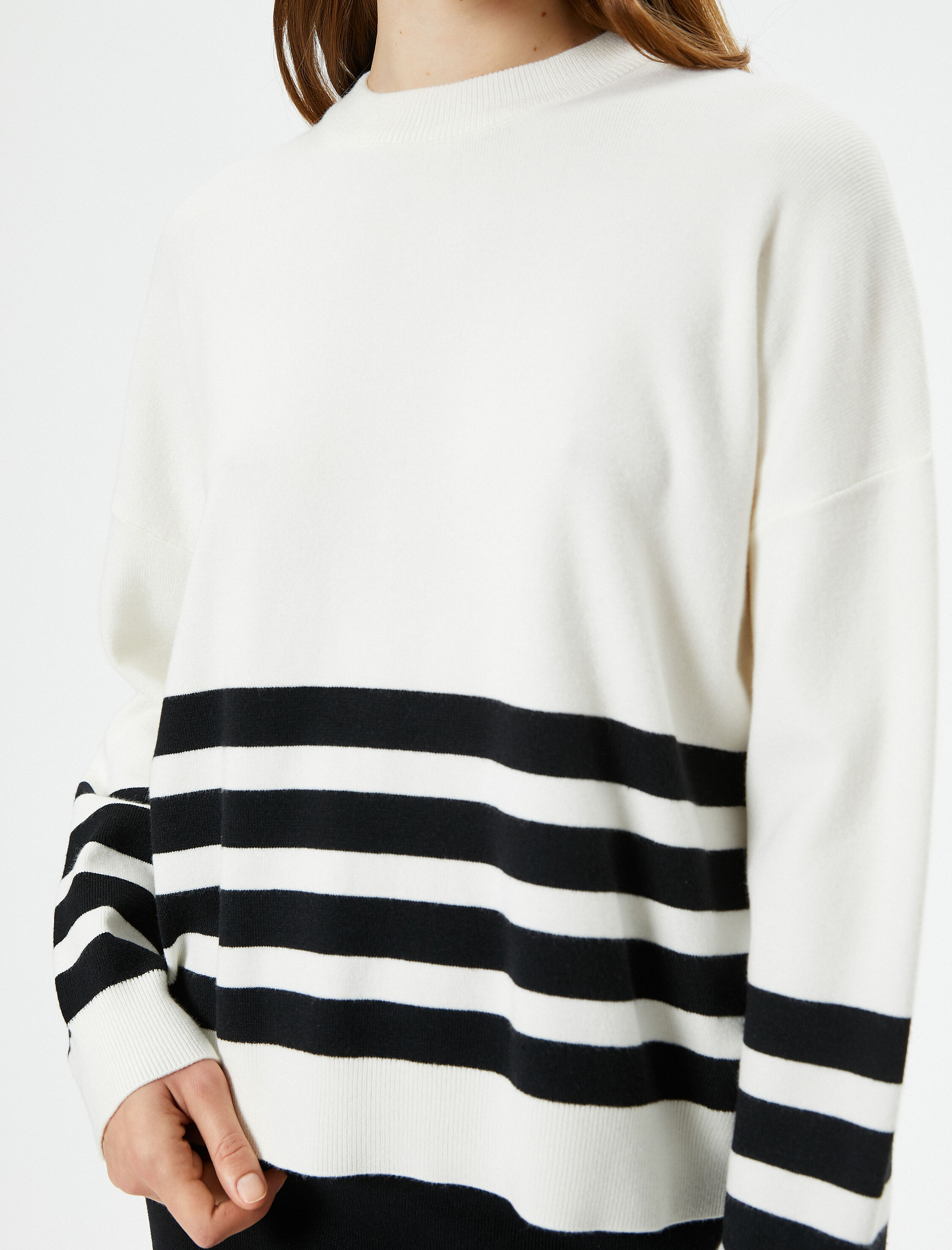   Oversize Kazak Bisiklet Yaka Uzun Kollu