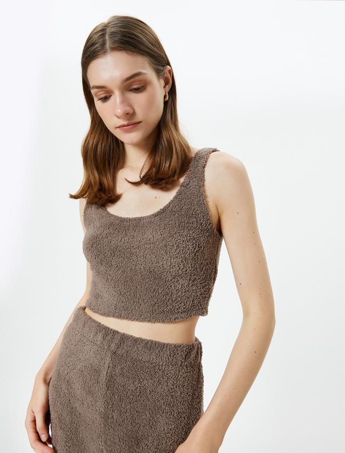  Polar Pijama Üstü Crop Askılı