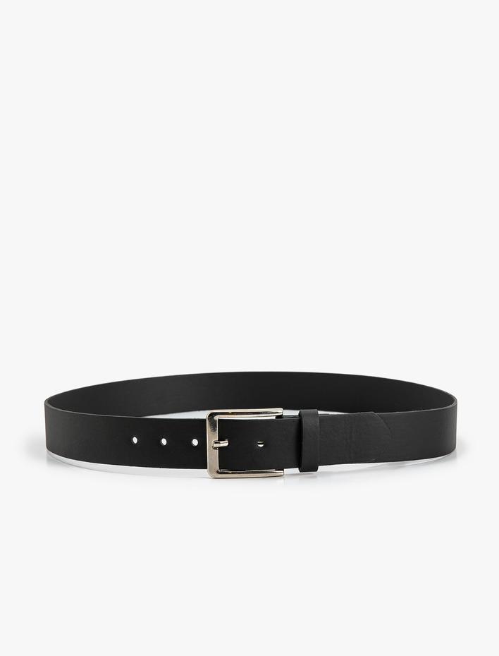 Erkek Kemer Deri Görünümlü Metal Toka Detaylı