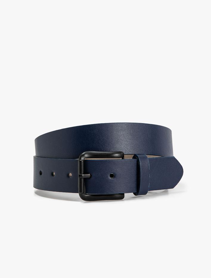 Erkek Kemer Deri Görünümlü Metal Toka Detaylı