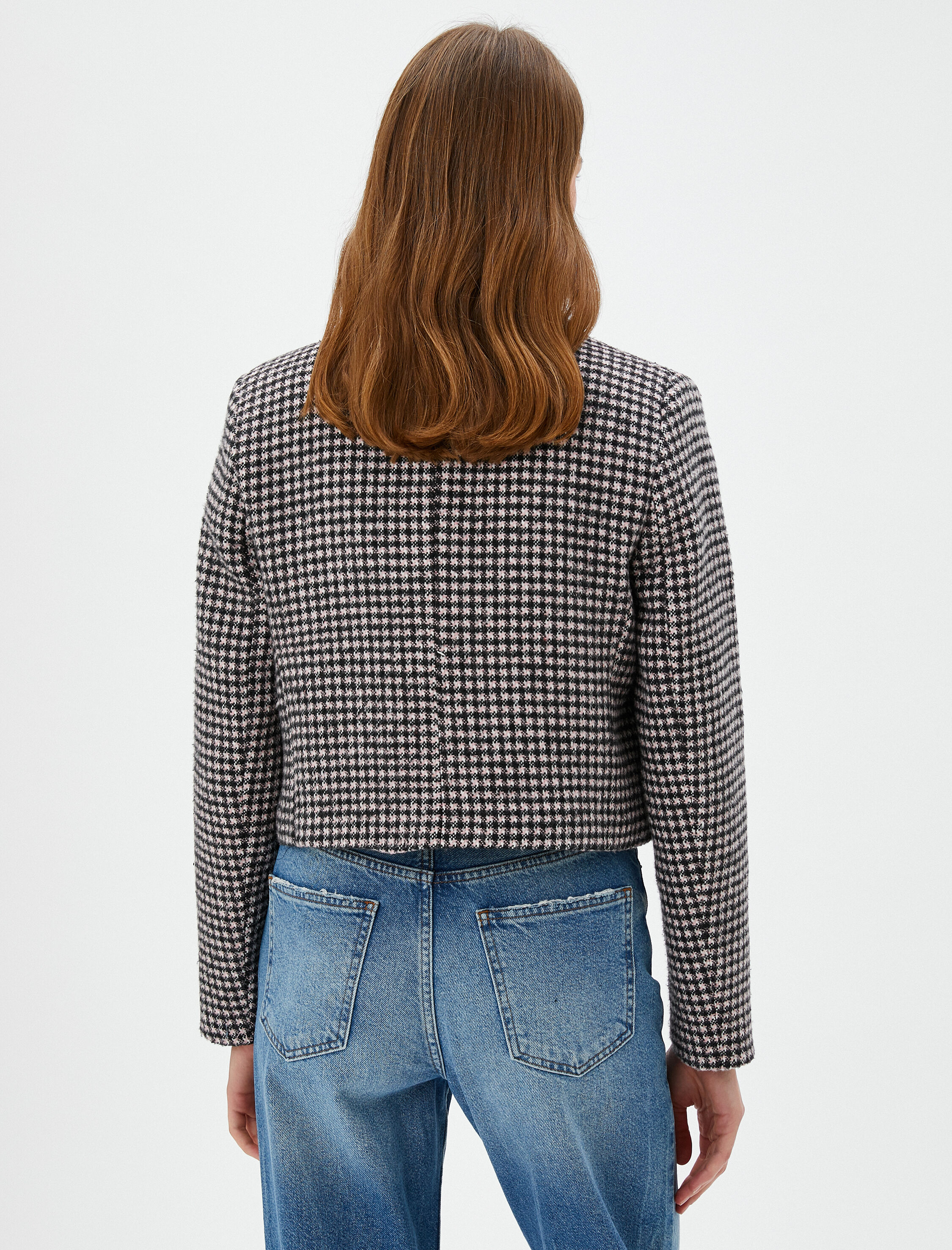 Crop Tüvit Blazer Ceket Cepli Düğmeli Zincir Detaylı