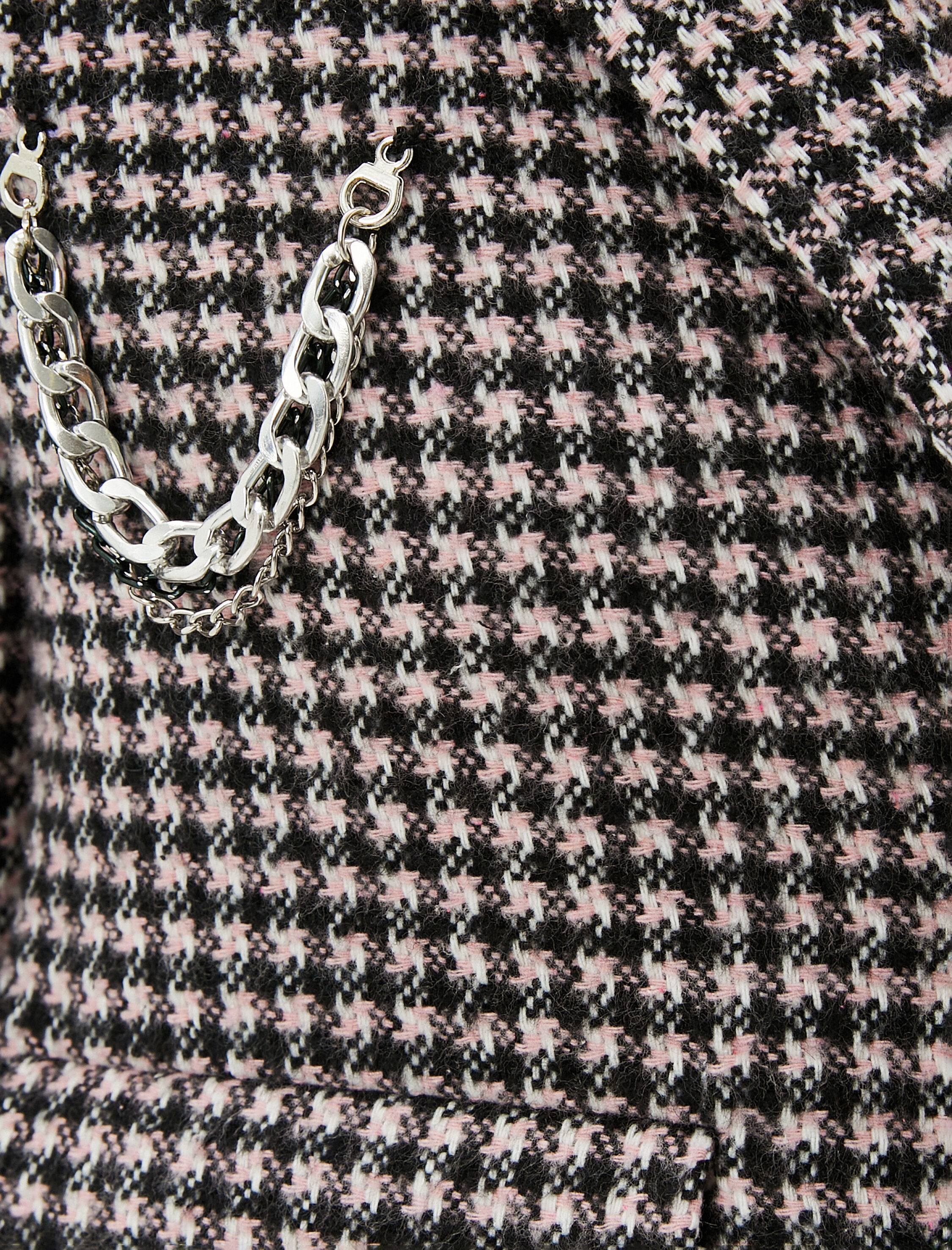 Crop Tüvit Blazer Ceket Cepli Düğmeli Zincir Detaylı