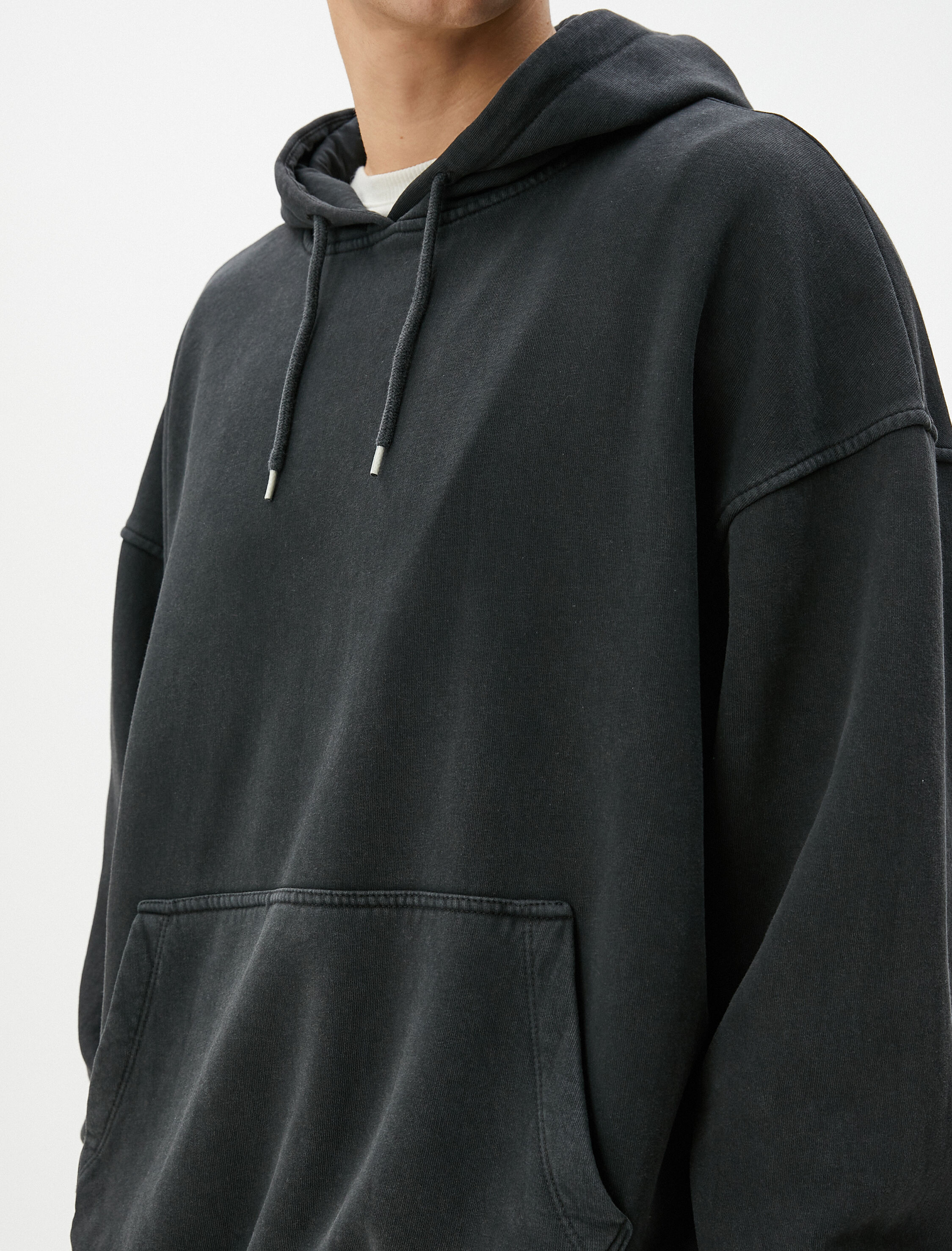   Oversize Sweatshirt Yıkamalı Kapşonlu Kanguru Cepli Şardonlu