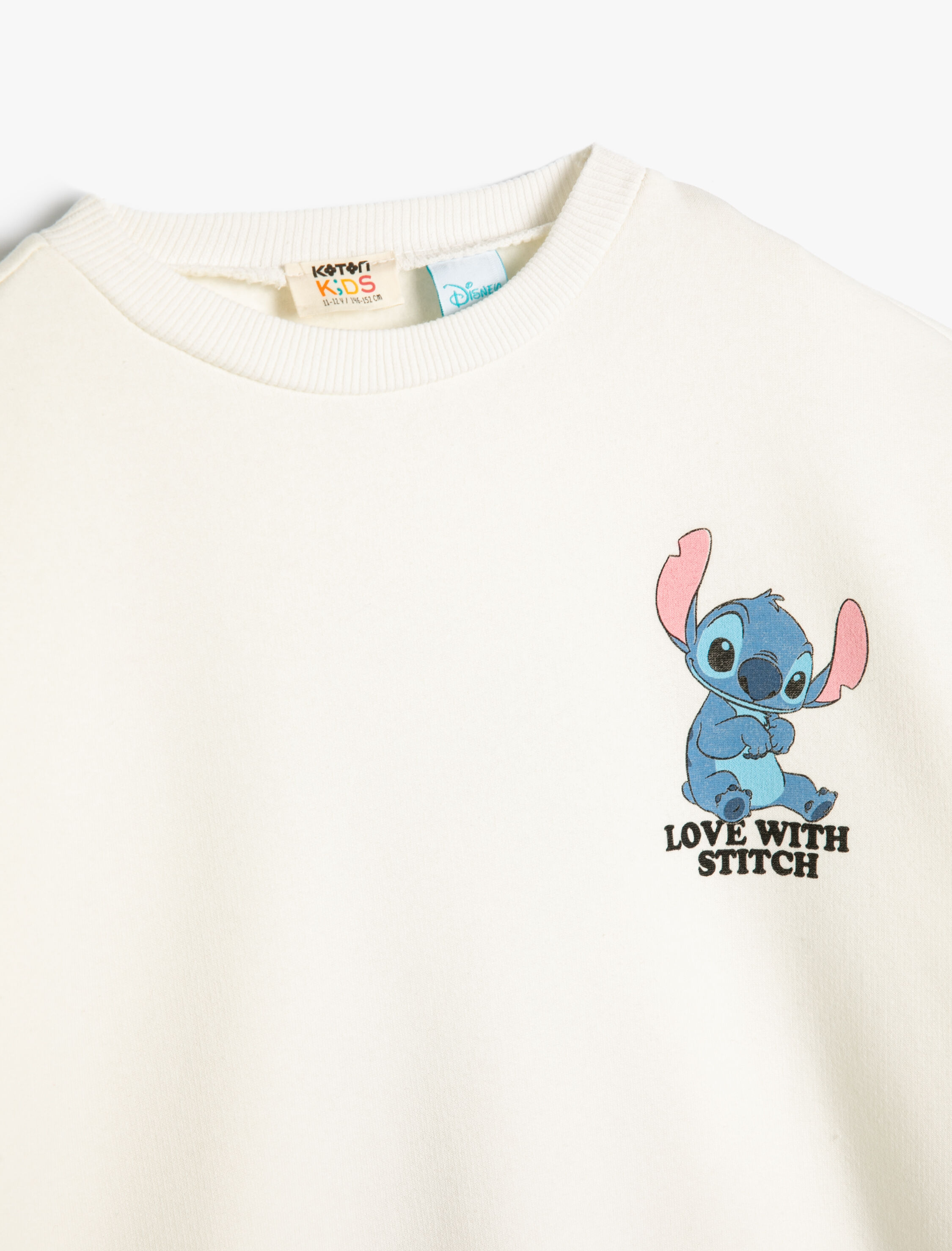  Kız Çocuk Stitch Sweatshirt Lisanslı Uzun Kollu Bisiklet Yaka Pamuklu Şardonlu