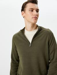 Yarım Fermuarlı Kazak Triko Dik Yaka Slim Fit Pamuklu