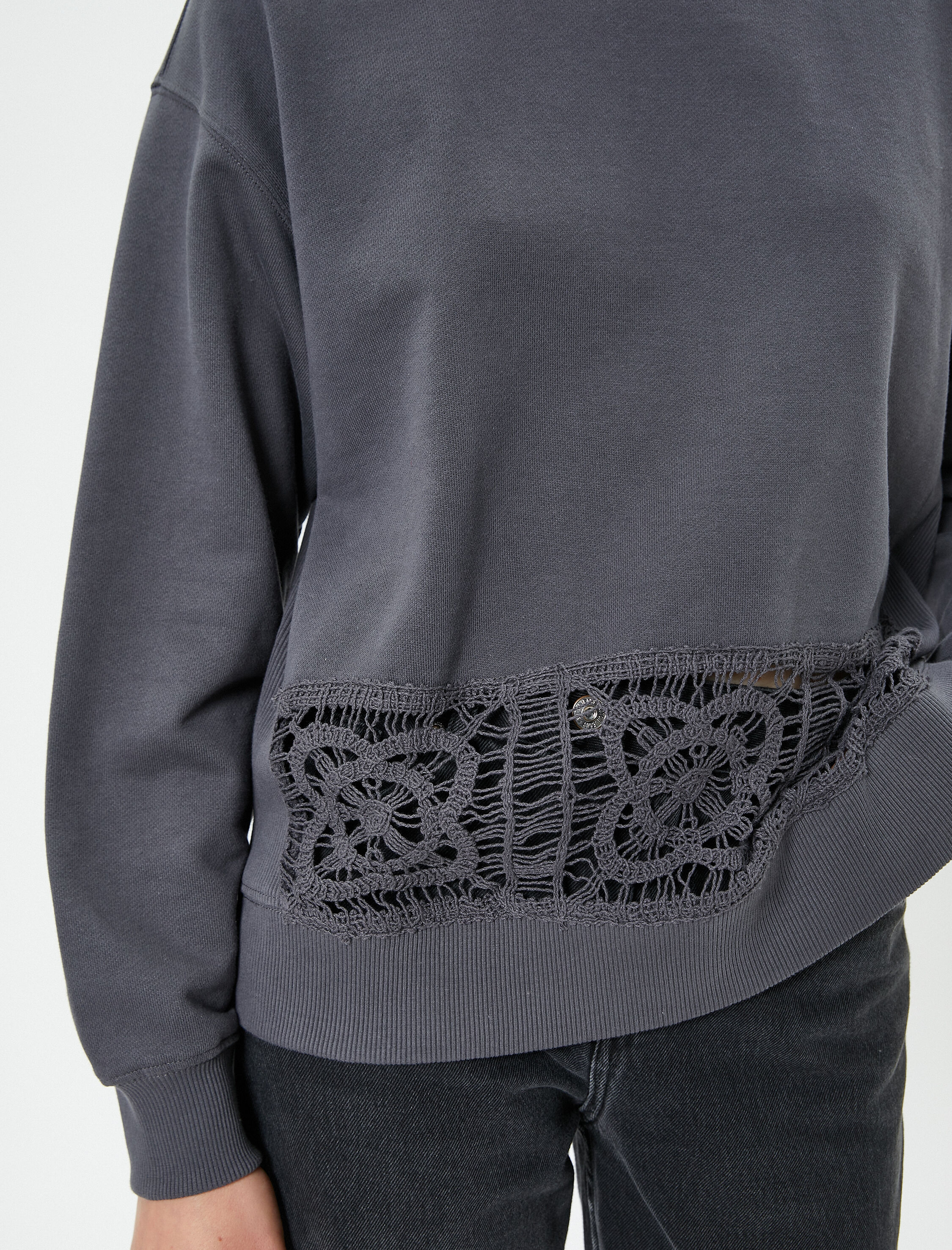   Bisiklet Yaka Sweatshirt Kroşe Detaylı Regular Fit Pamuklu