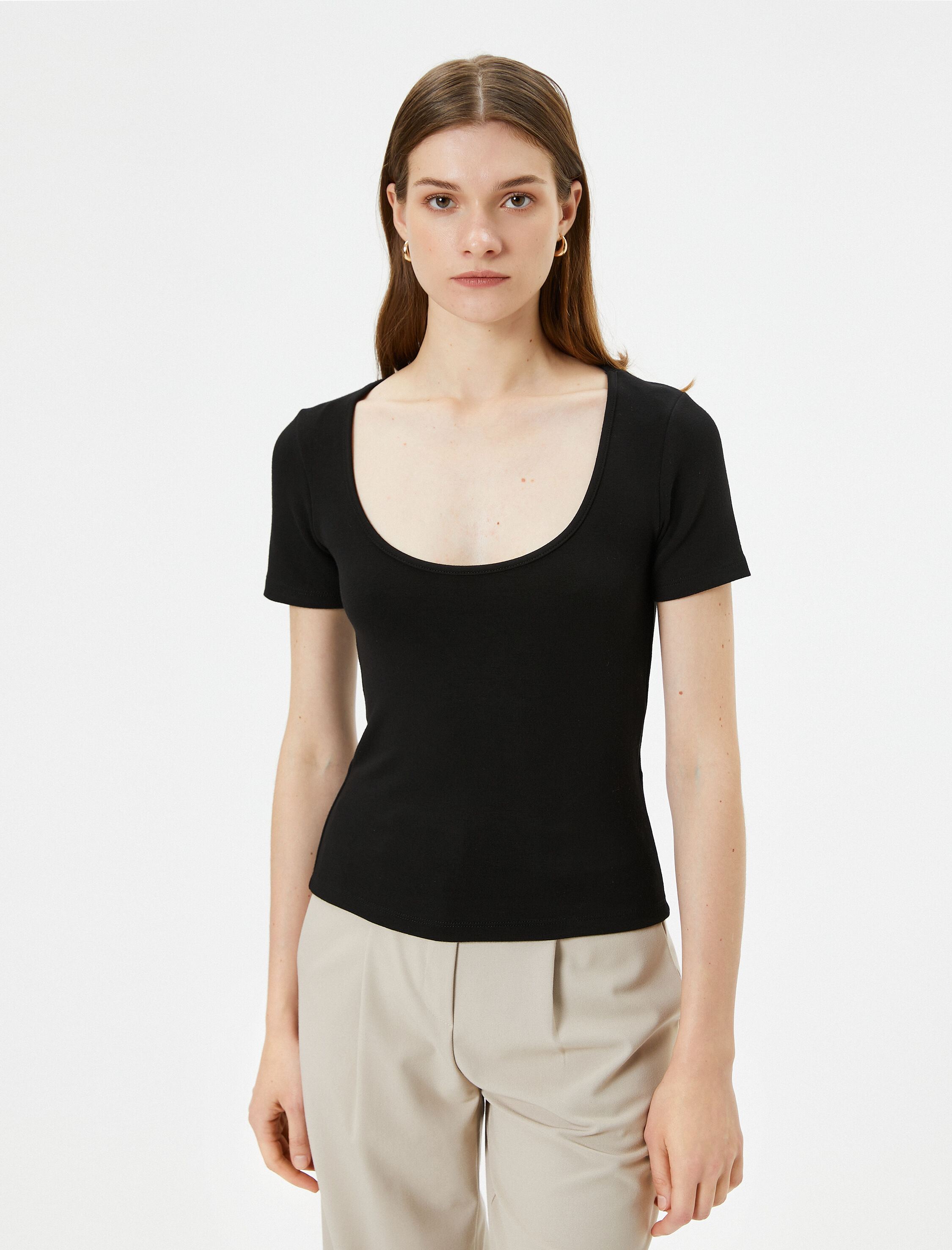 Basic Body U Yaka Kısa Kollu Viskon Karışımlı