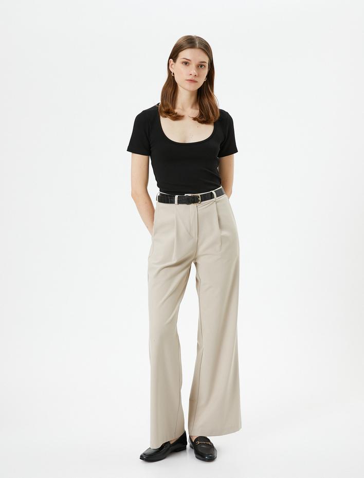  Basic Body U Yaka Kısa Kollu Viskon Karışımlı