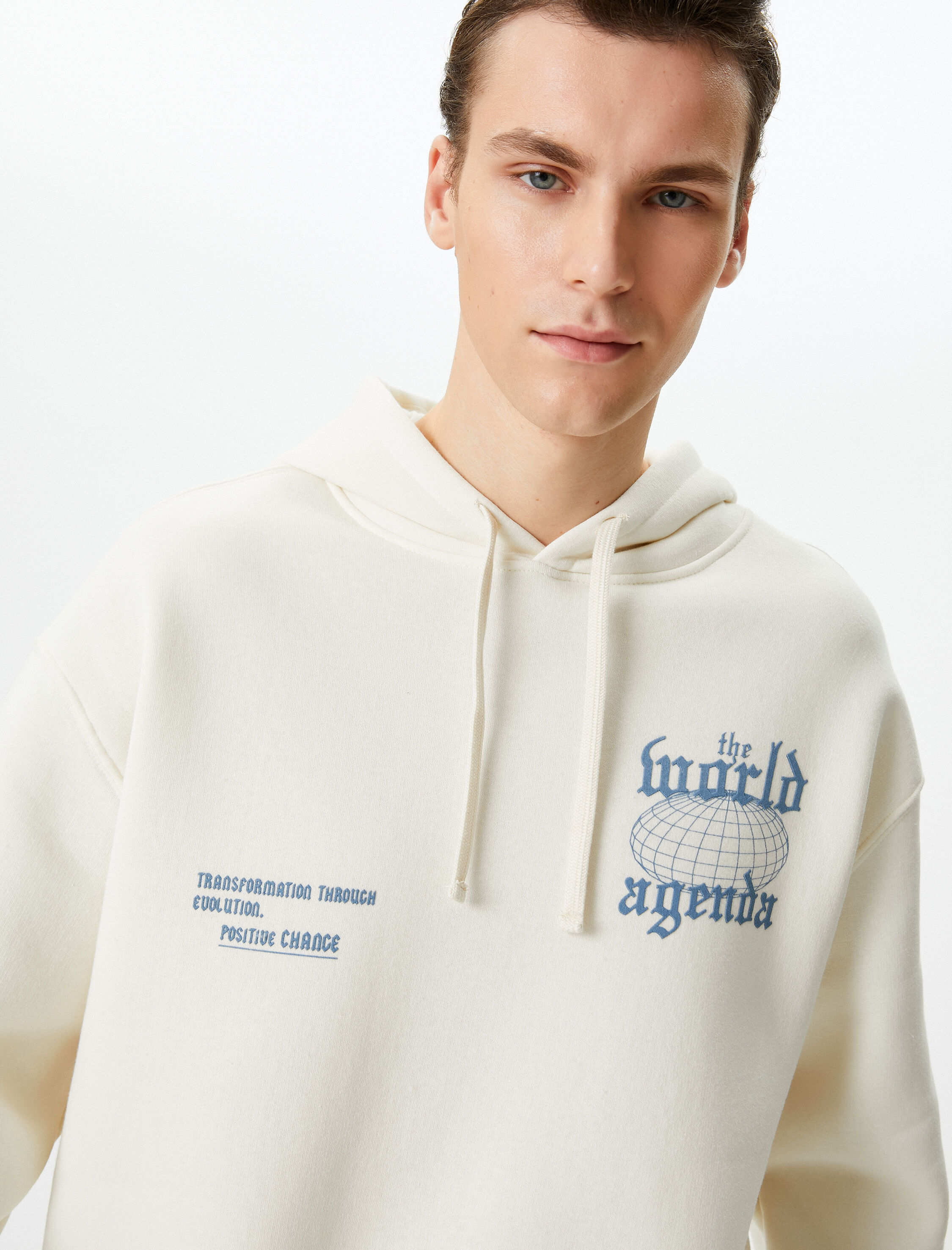   Oversize Sweatshirt Kapşonlu Arkası Baskılı Sloganlı Şardonlu