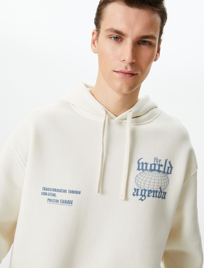  Oversize Sweatshirt Kapşonlu Arkası Baskılı Sloganlı Şardonlu